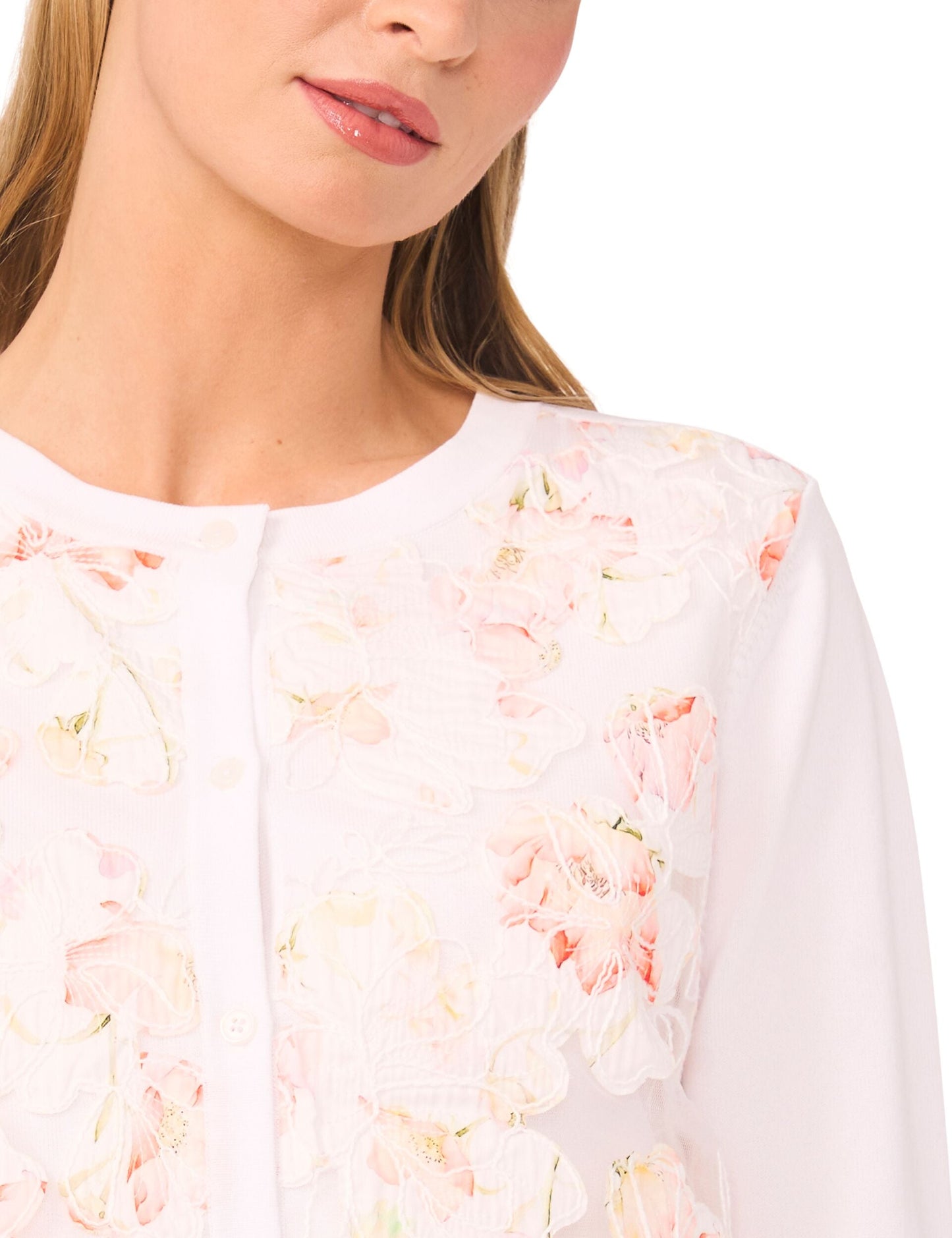 Ted Baker CASSIA Floral Overlay Crew Neck Cardigan WHITE
