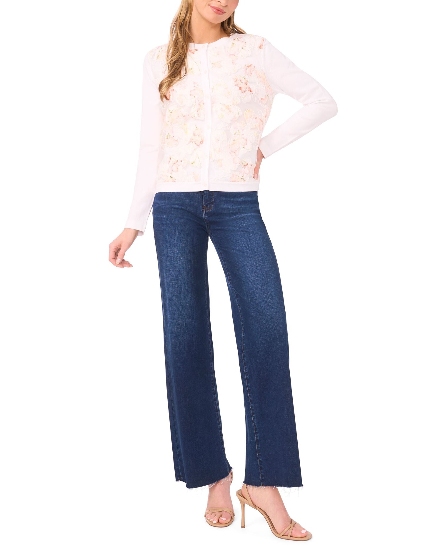 Ted Baker CASSIA Floral Overlay Crew Neck Cardigan WHITE