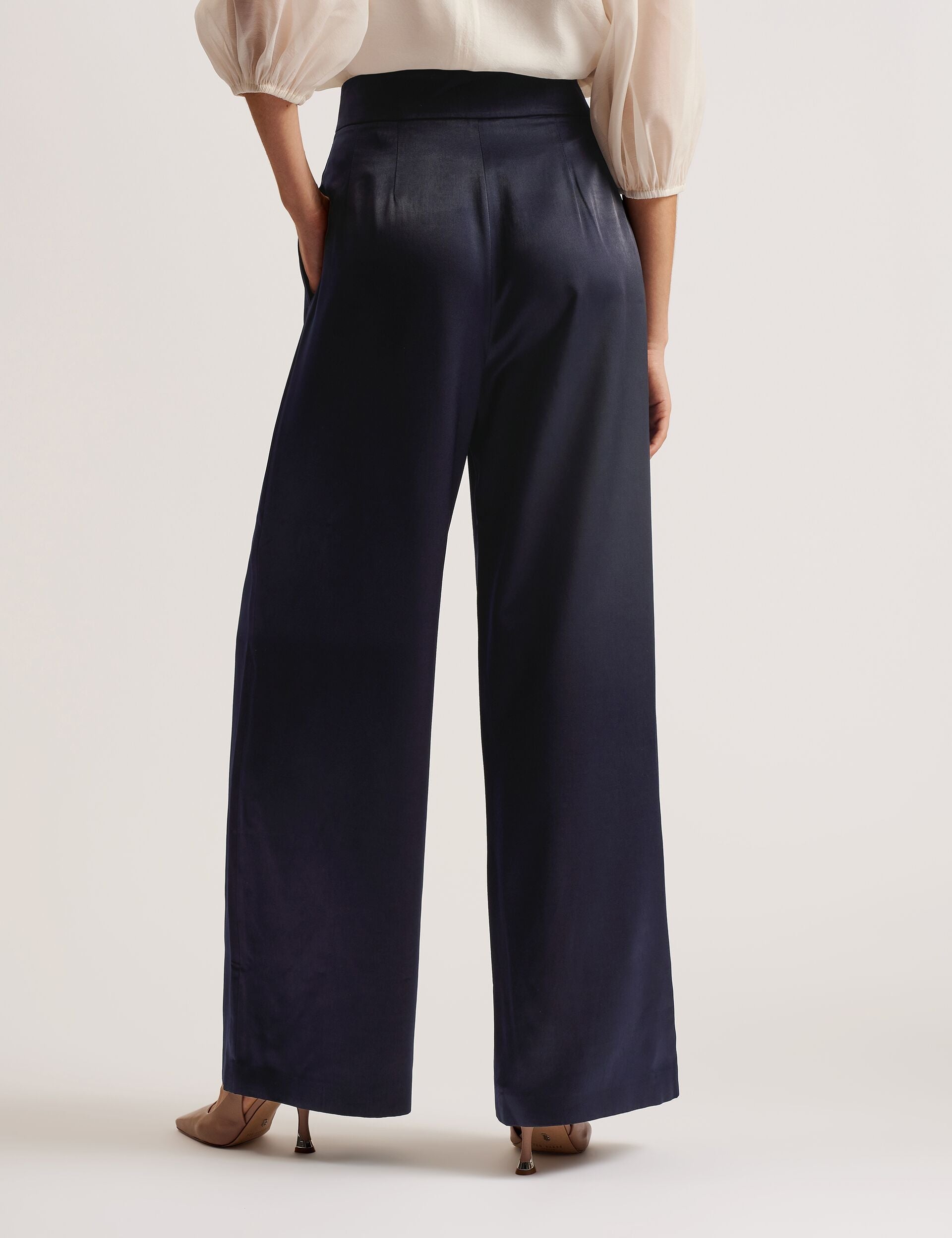 Ted Baker TEERUT - Satin Tailored Wide Flood Length Trousers NAVY