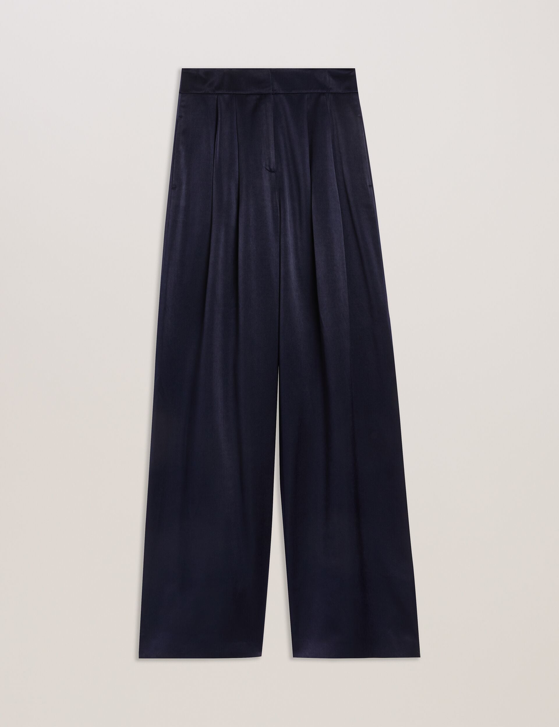 Ted Baker TEERUT - Satin Tailored Wide Flood Length Trousers NAVY