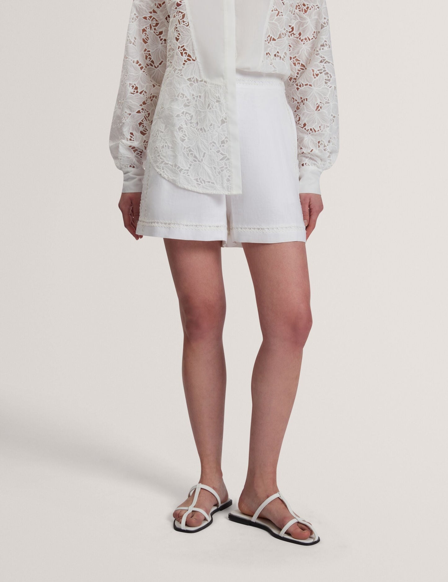 Ted Baker BUCCIA - Crochet Trim High Waisted Linen Shorts WHITE
