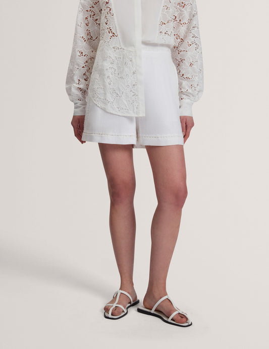 Ted Baker BUCCIA - Crochet Trim High Waisted Linen Shorts WHITE