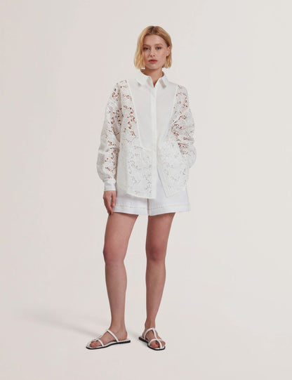 Ted Baker BUCCIA - Crochet Trim High Waisted Linen Shorts WHITE