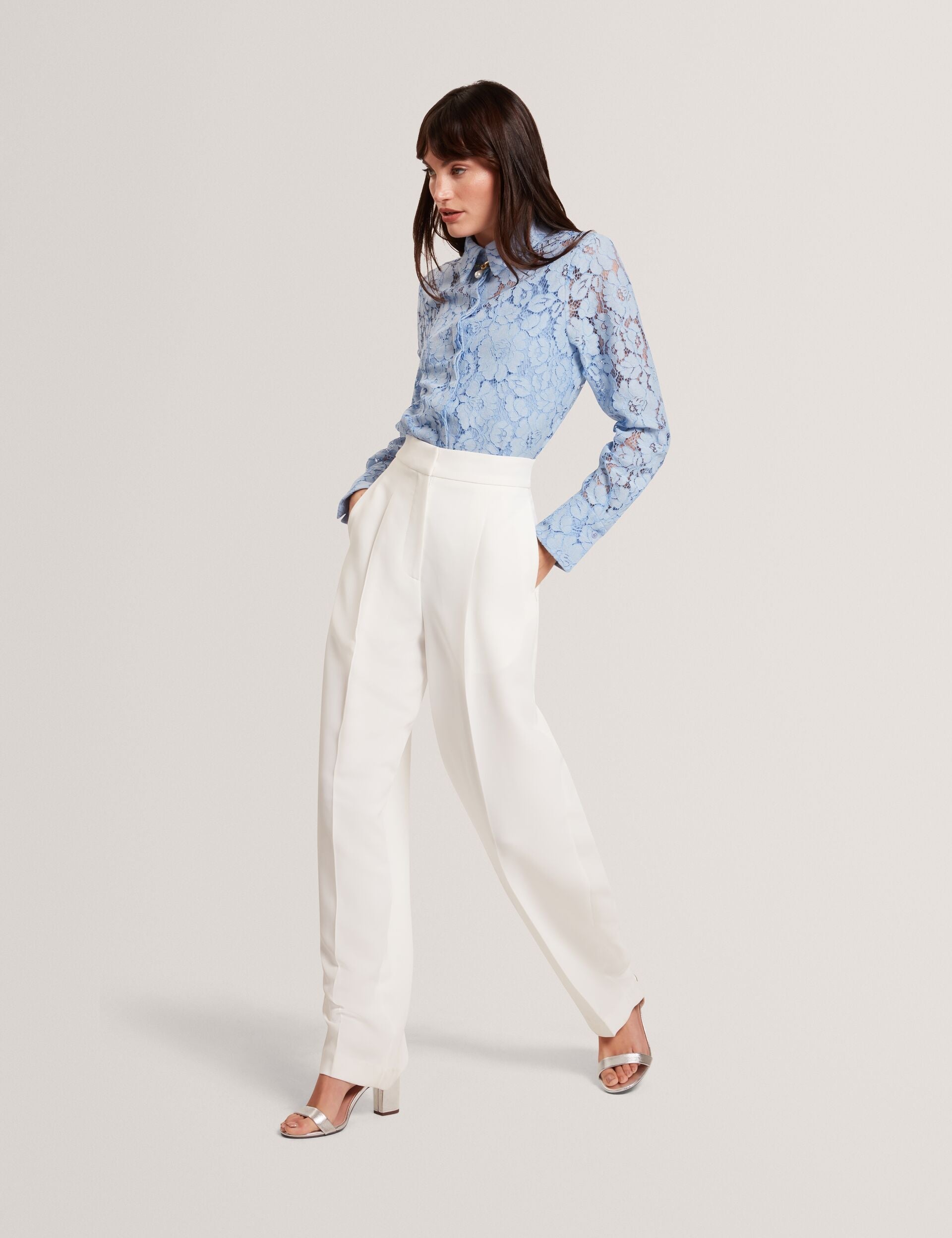 Ted Baker MORRIAT - Barrel Leg Woven Tailored Trousers IVORY