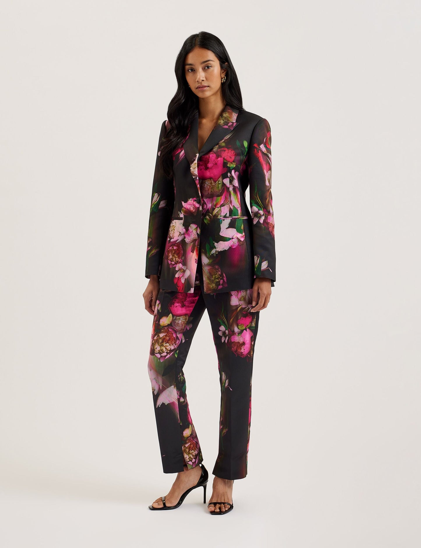 Ted Baker OKUNIT - Tapered Leg Floral Print Tailored Trousers BLACK