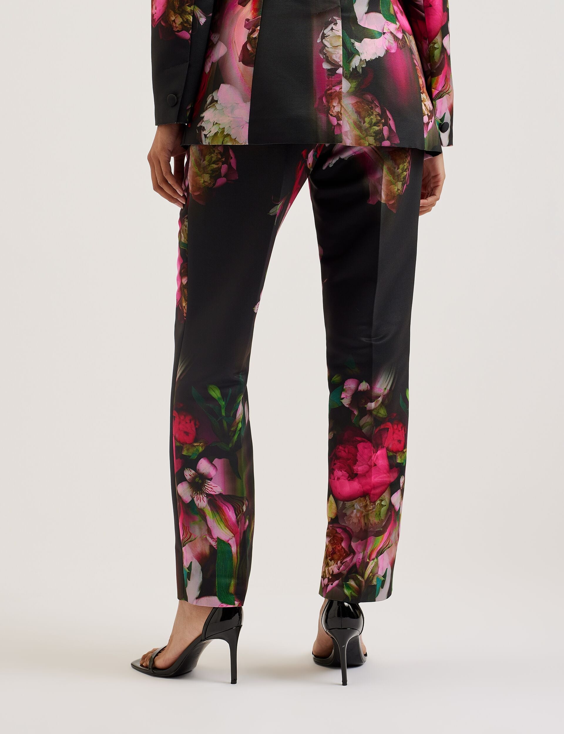 Ted Baker OKUNIT - Tapered Leg Floral Print Tailored Trousers BLACK