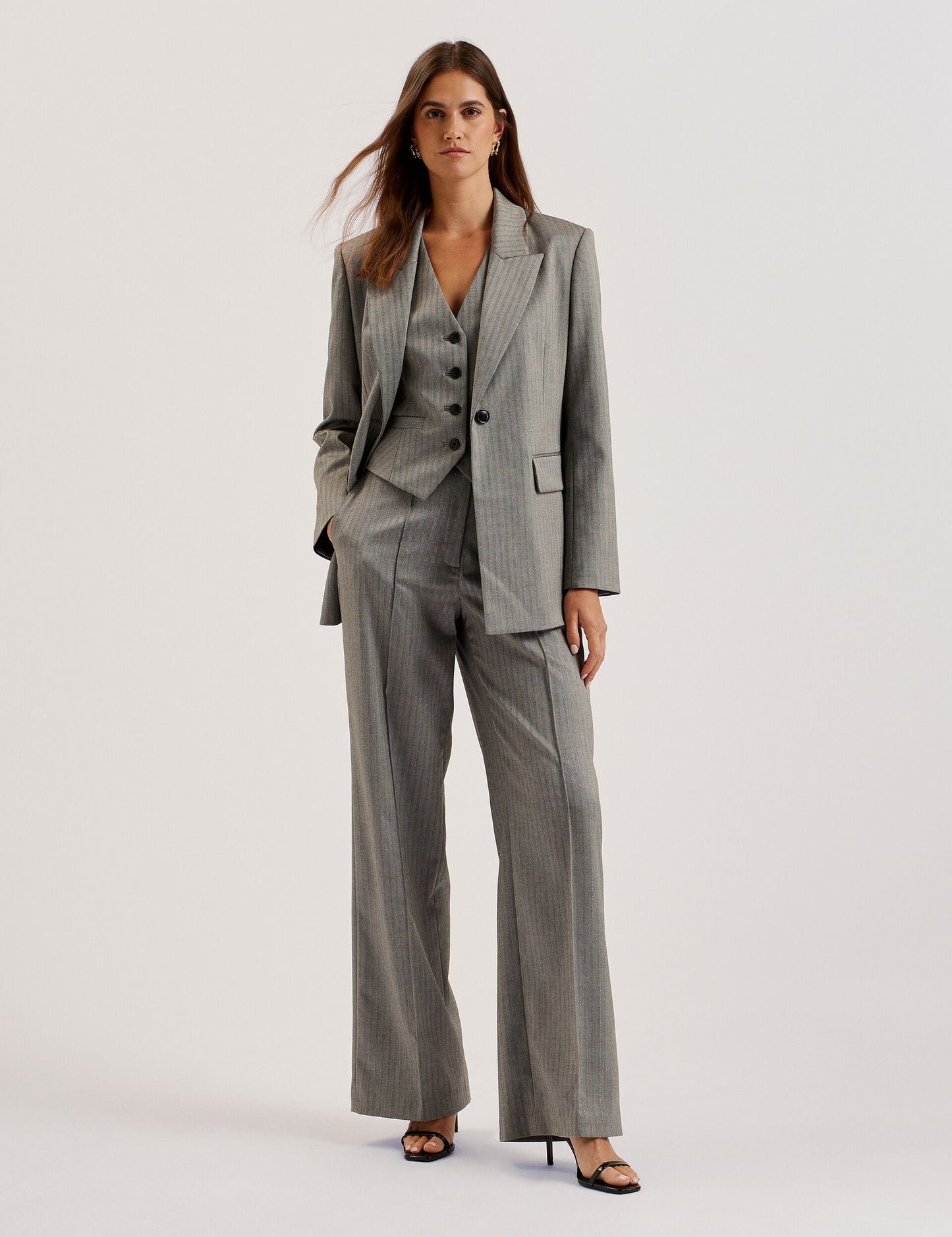 Ted Baker KOAT - Herringbone Wide Leg Tailored Trousers DARK GREY