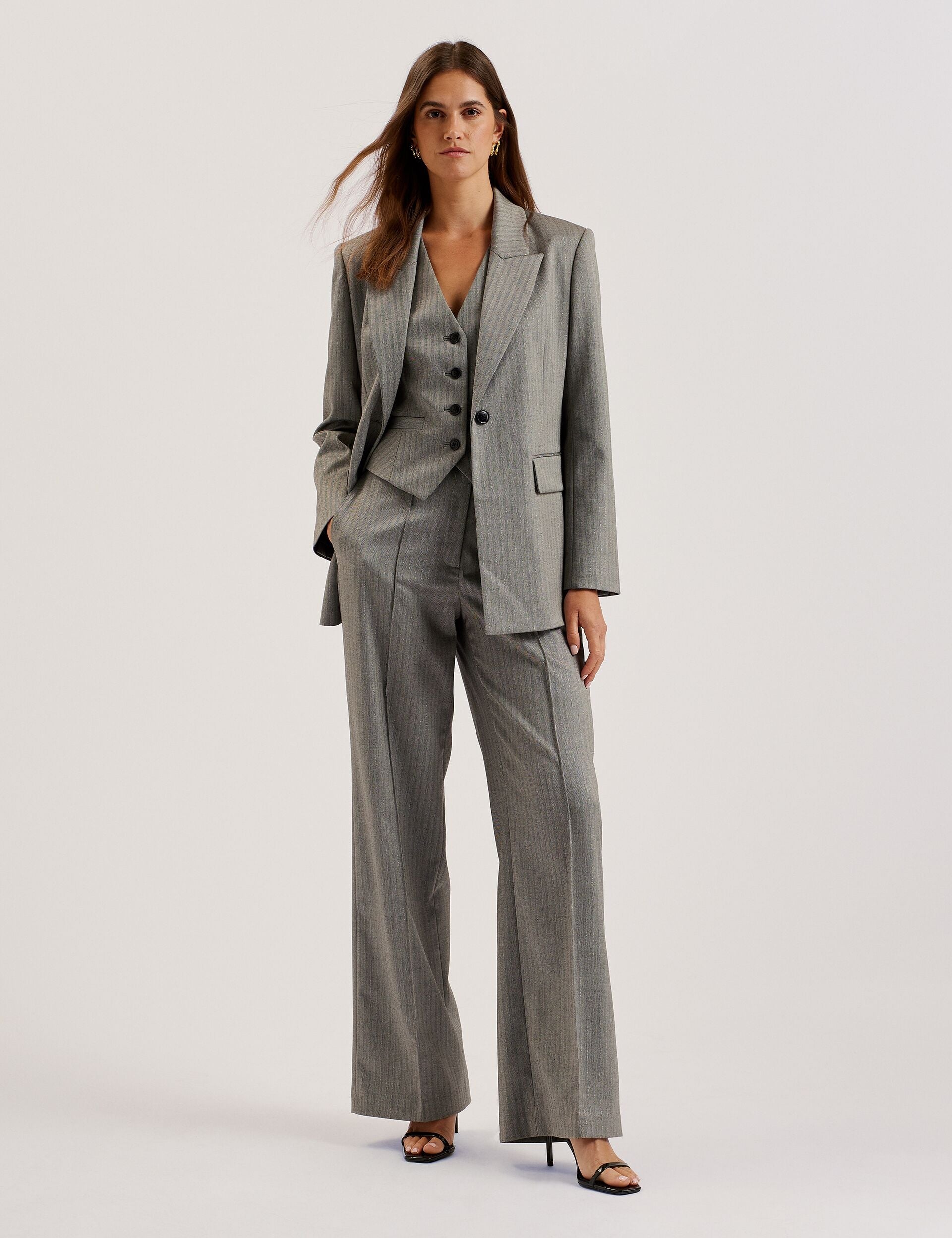 Ted Baker KOAT - Herringbone Wide Leg Tailored Trousers DARK GREY