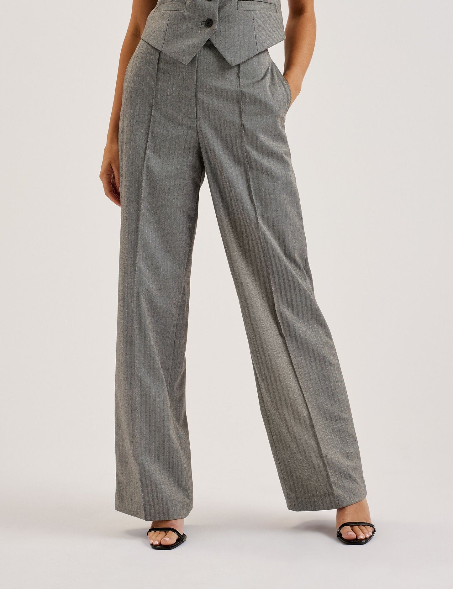 Ted Baker KOAT - Herringbone Wide Leg Tailored Trousers DARK GREY