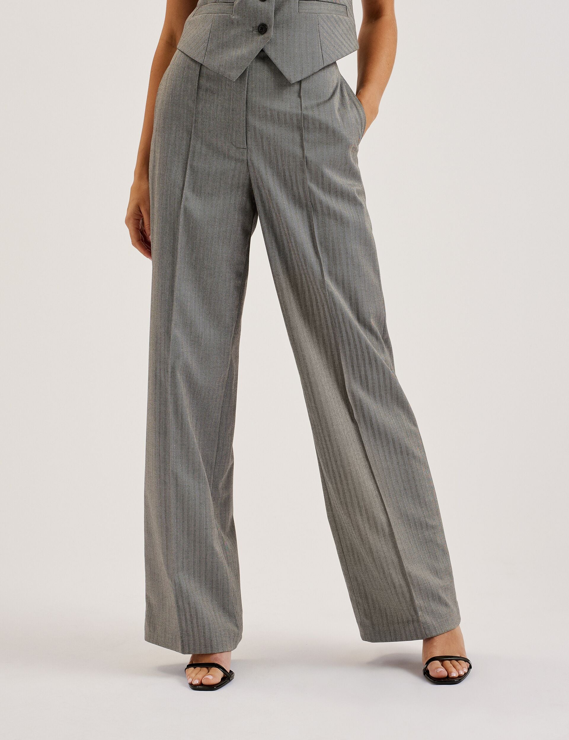 Ted Baker KOAT - Herringbone Wide Leg Tailored Trousers DARK GREY