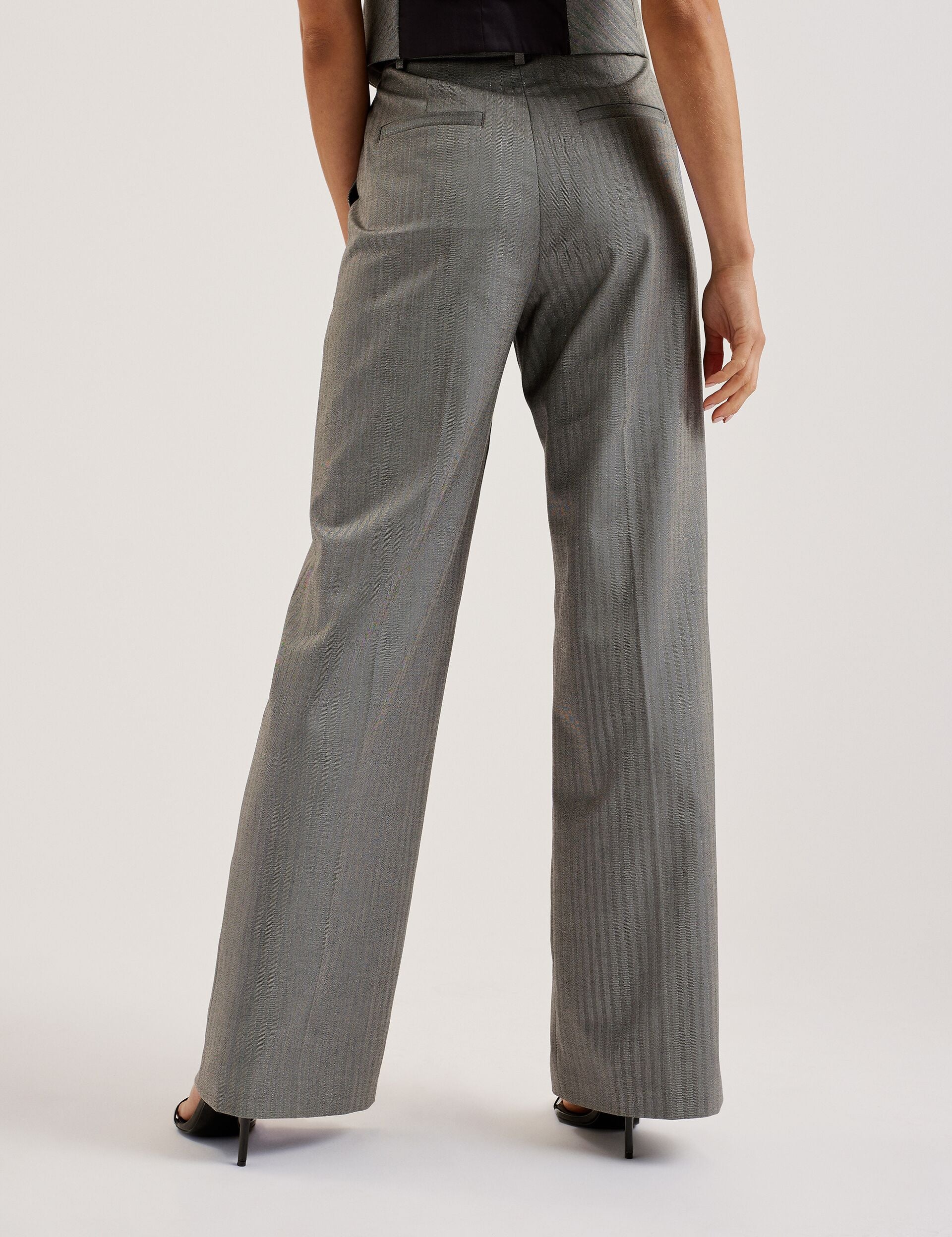 Ted Baker KOAT - Herringbone Wide Leg Tailored Trousers DARK GREY