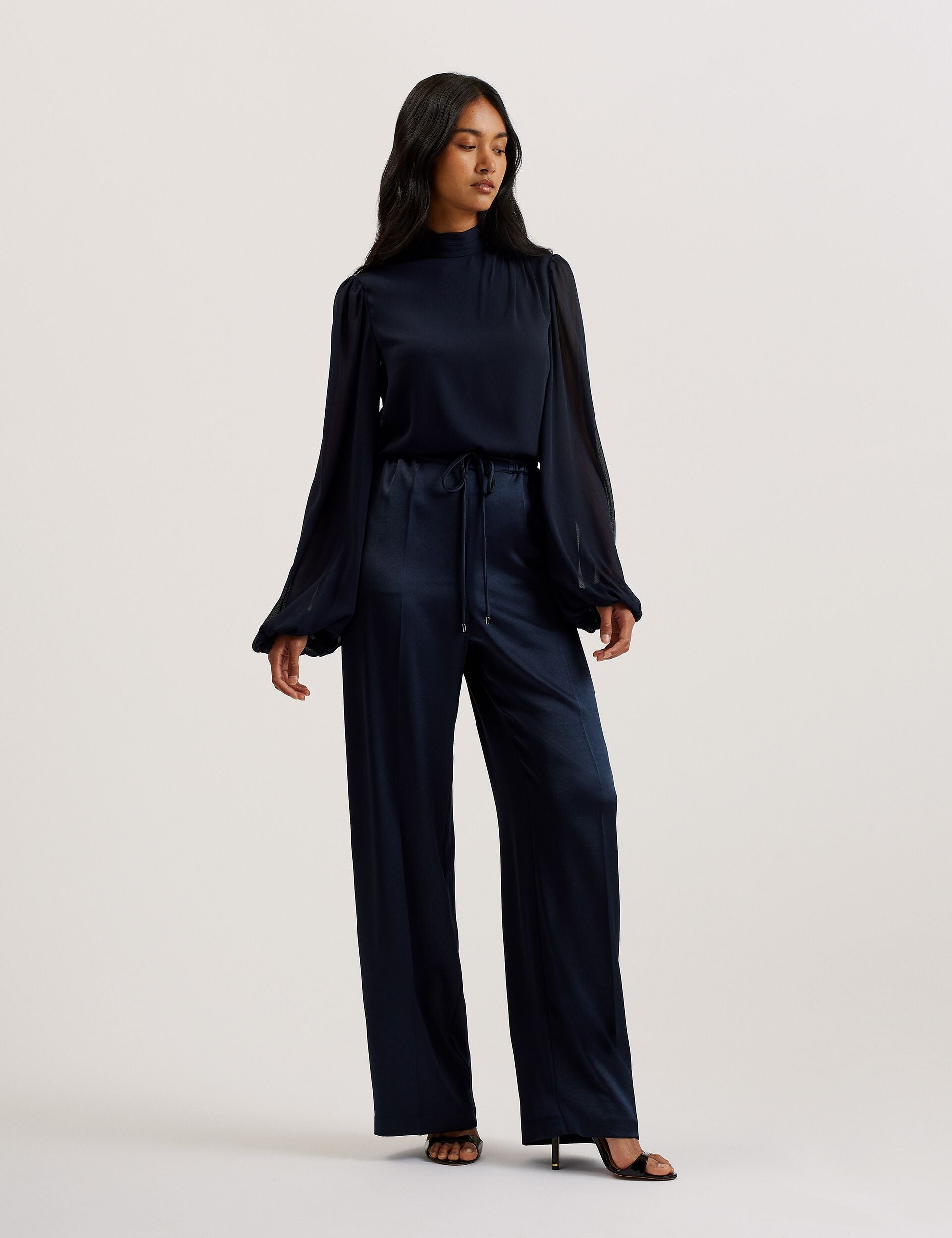 Ted Baker UMAIBO - Satin Wide Leg Drawstring Joggers NAVY