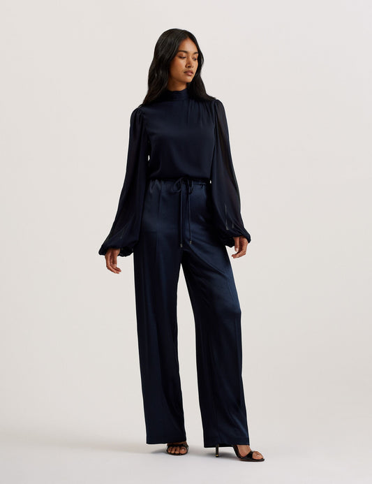 Ted Baker UMAIBO - Satin Wide Leg Drawstring Joggers NAVY