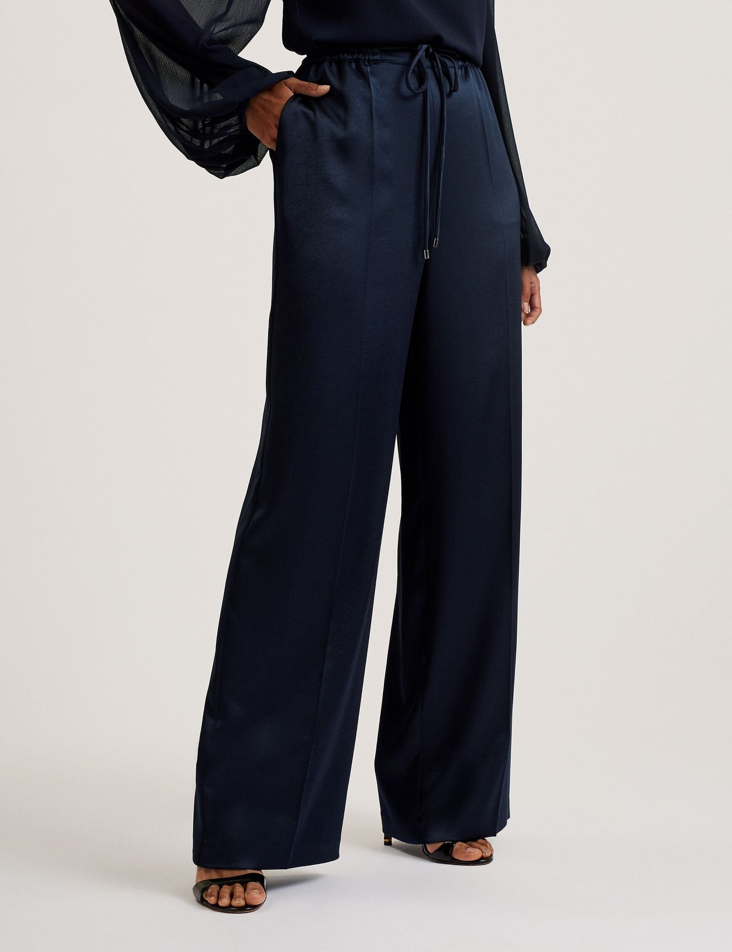 Ted Baker UMAIBO - Satin Wide Leg Drawstring Joggers NAVY