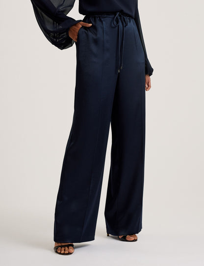 Ted Baker UMAIBO - Satin Wide Leg Drawstring Joggers NAVY