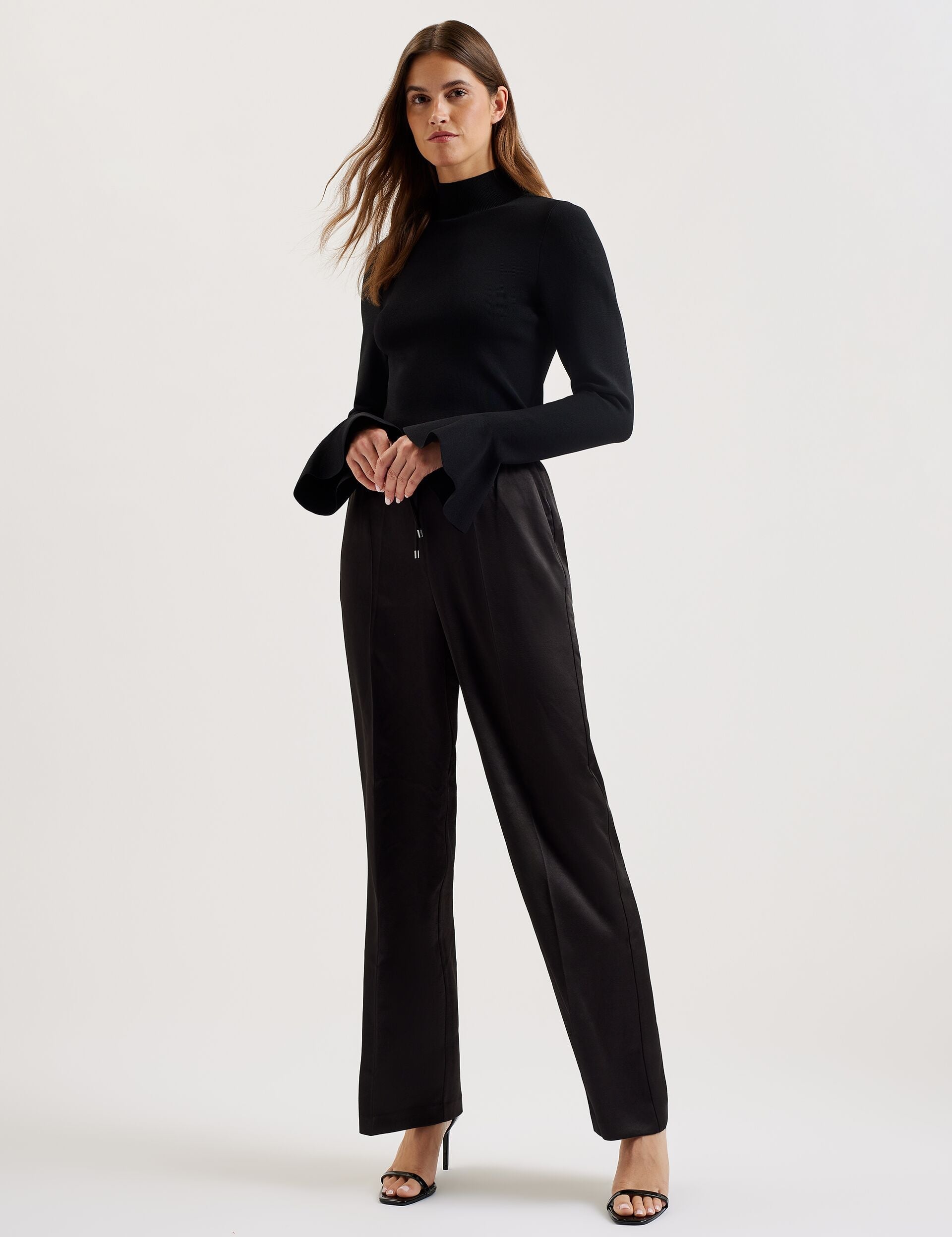 Ted Baker UMAIBO - Satin Wide Leg Drawstring Joggers BLACK
