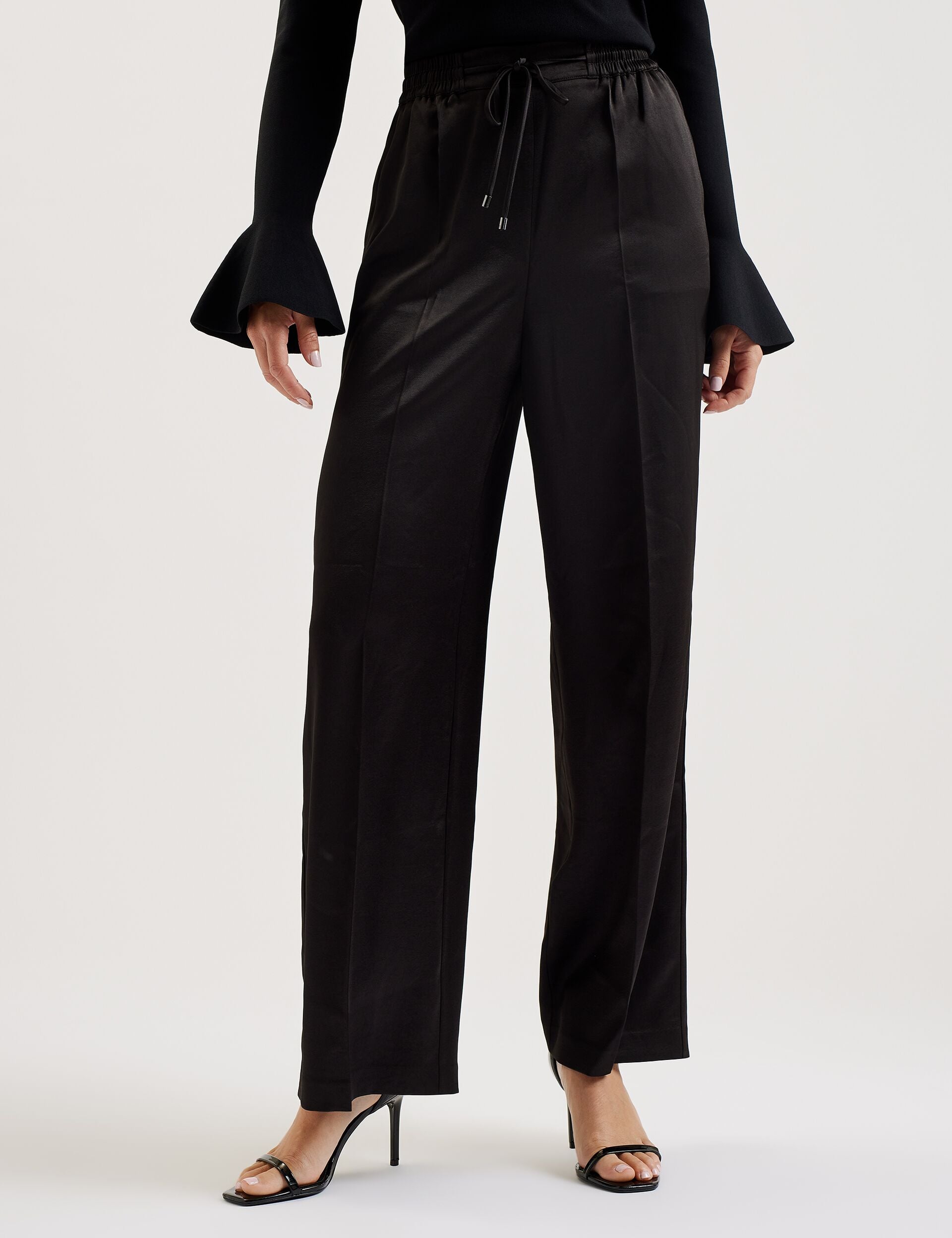 Ted Baker UMAIBO - Satin Wide Leg Drawstring Joggers BLACK