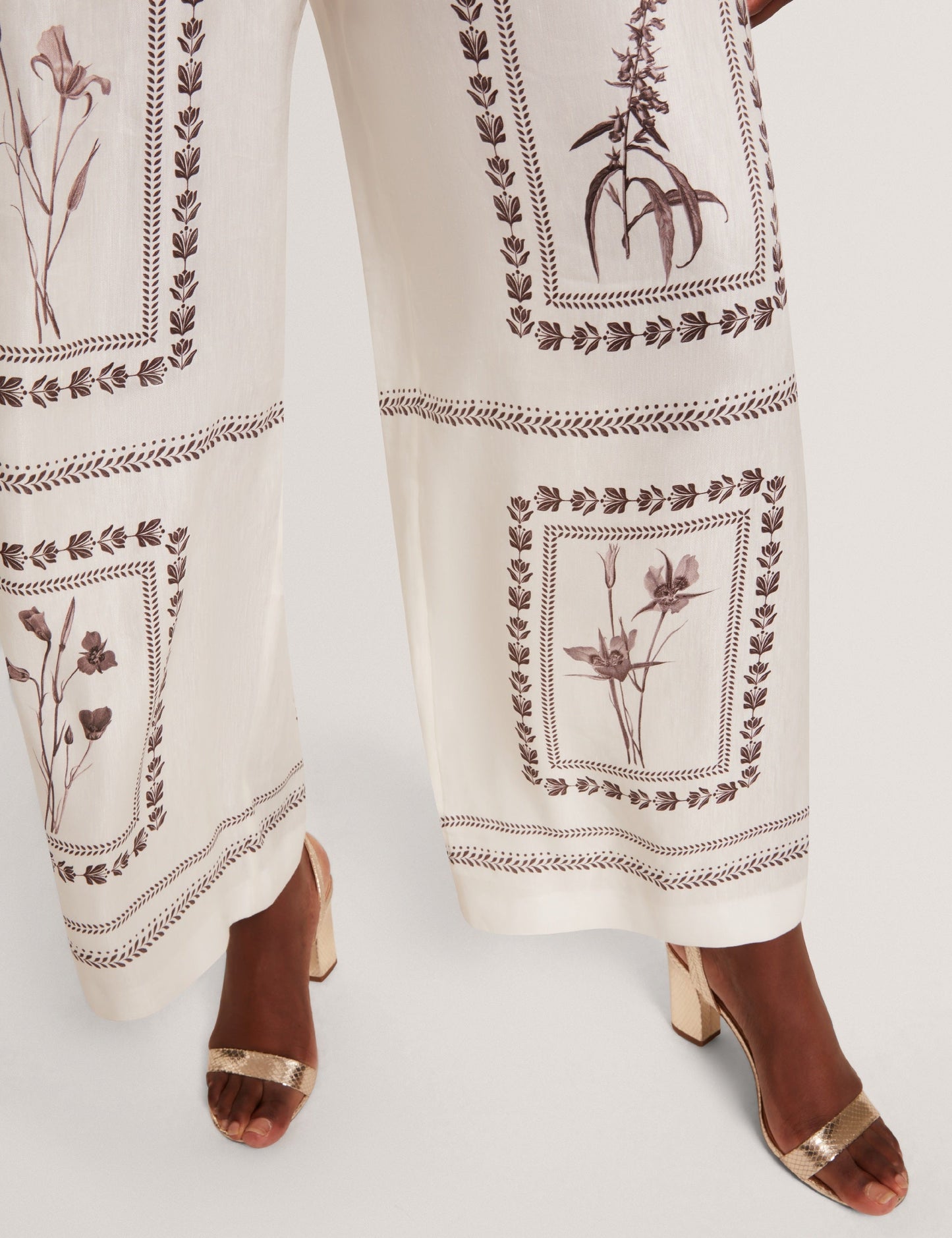 Ted Baker ORNITHA - Panel Print Silk Linen Wide Leg Trousers IVORY