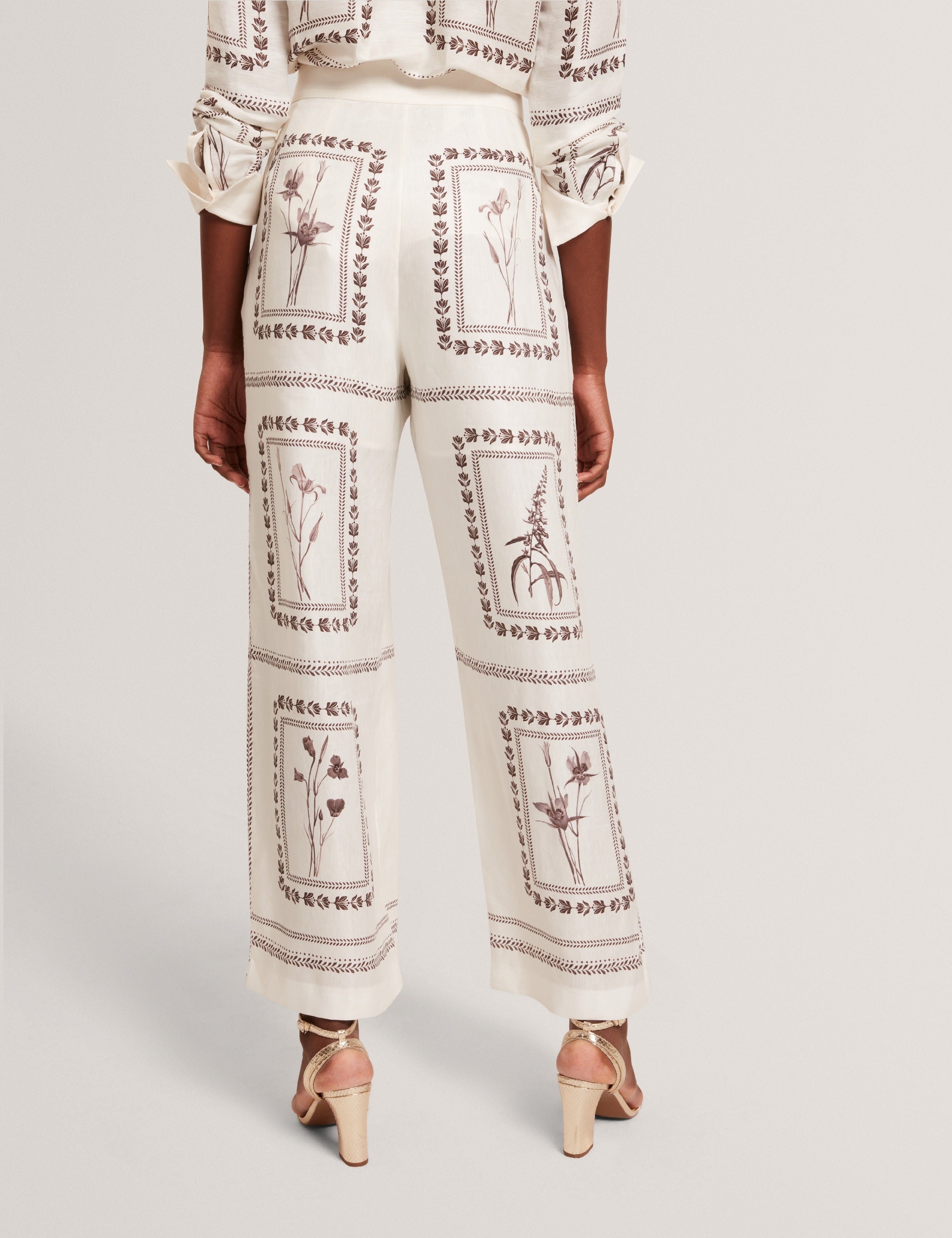 Ted Baker ORNITHA - Panel Print Silk Linen Wide Leg Trousers IVORY