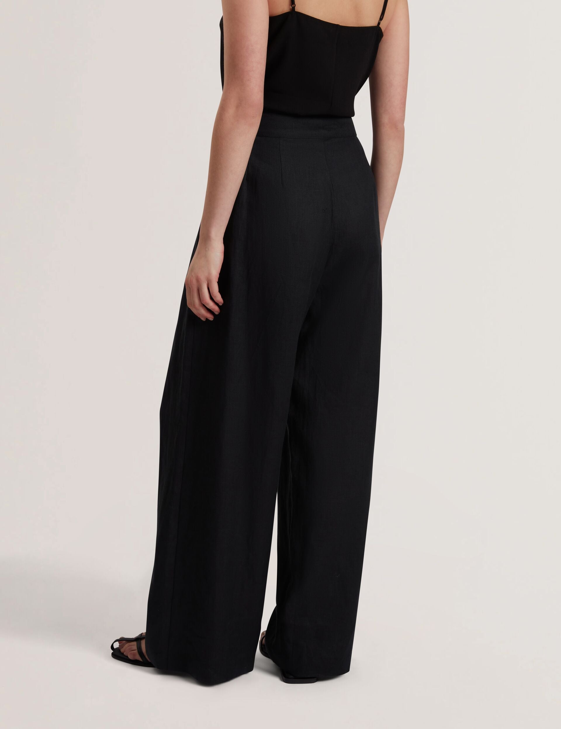 Ted Baker KYFAAT - Pure Linen Tailored Wide Leg Trousers BLACK