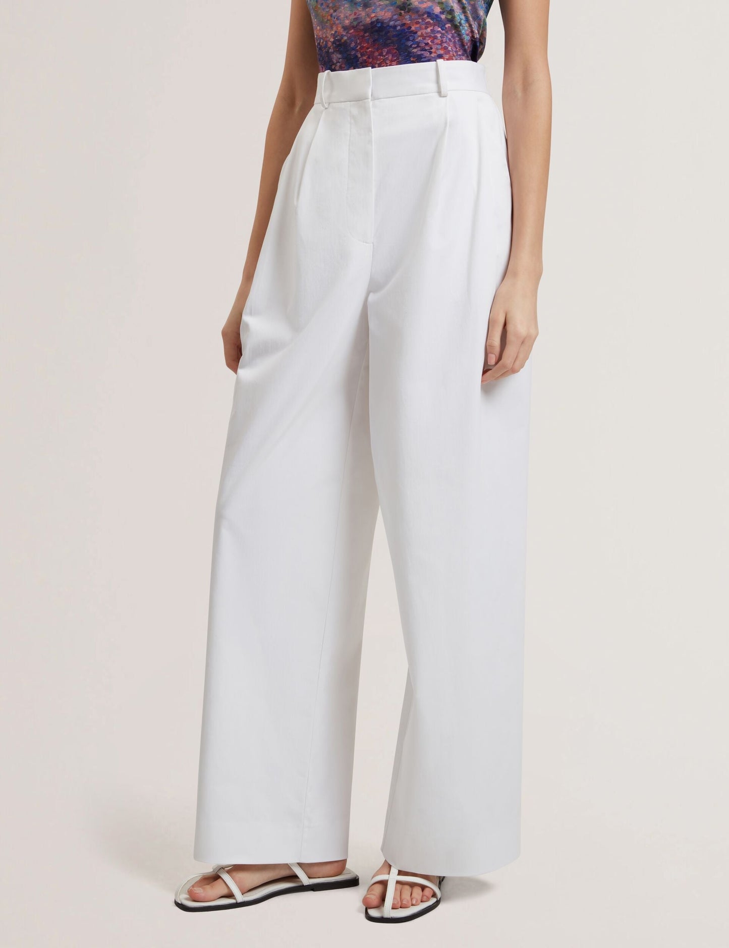 Ted Baker ZOZIA - Cotton Pleated Front Wide Leg Trousers WHITE