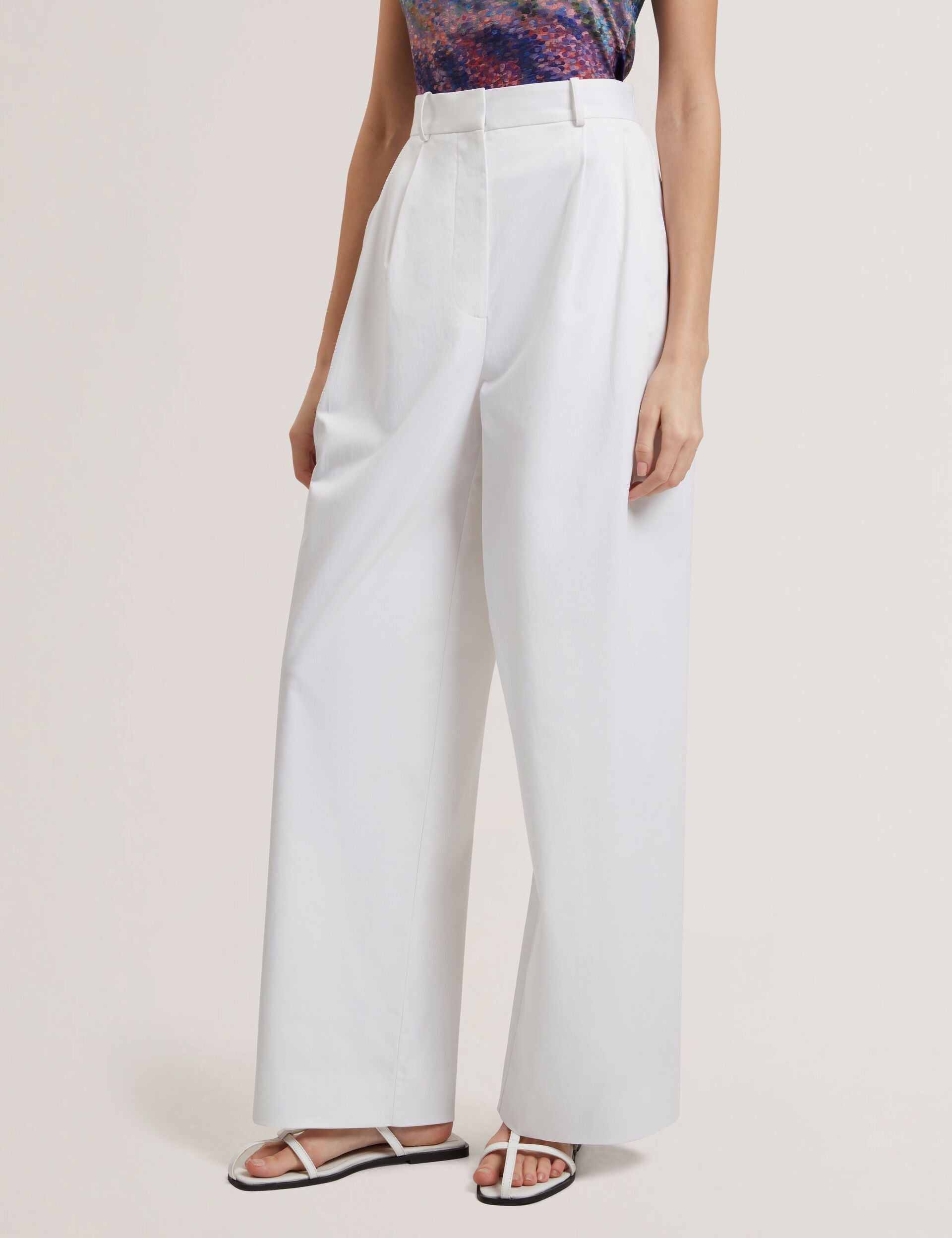 Ted Baker ZOZIA - Cotton Pleated Front Wide Leg Trousers WHITE