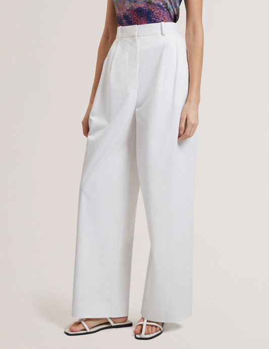 Ted Baker ZOZIA - Cotton Pleated Front Wide Leg Trousers WHITE