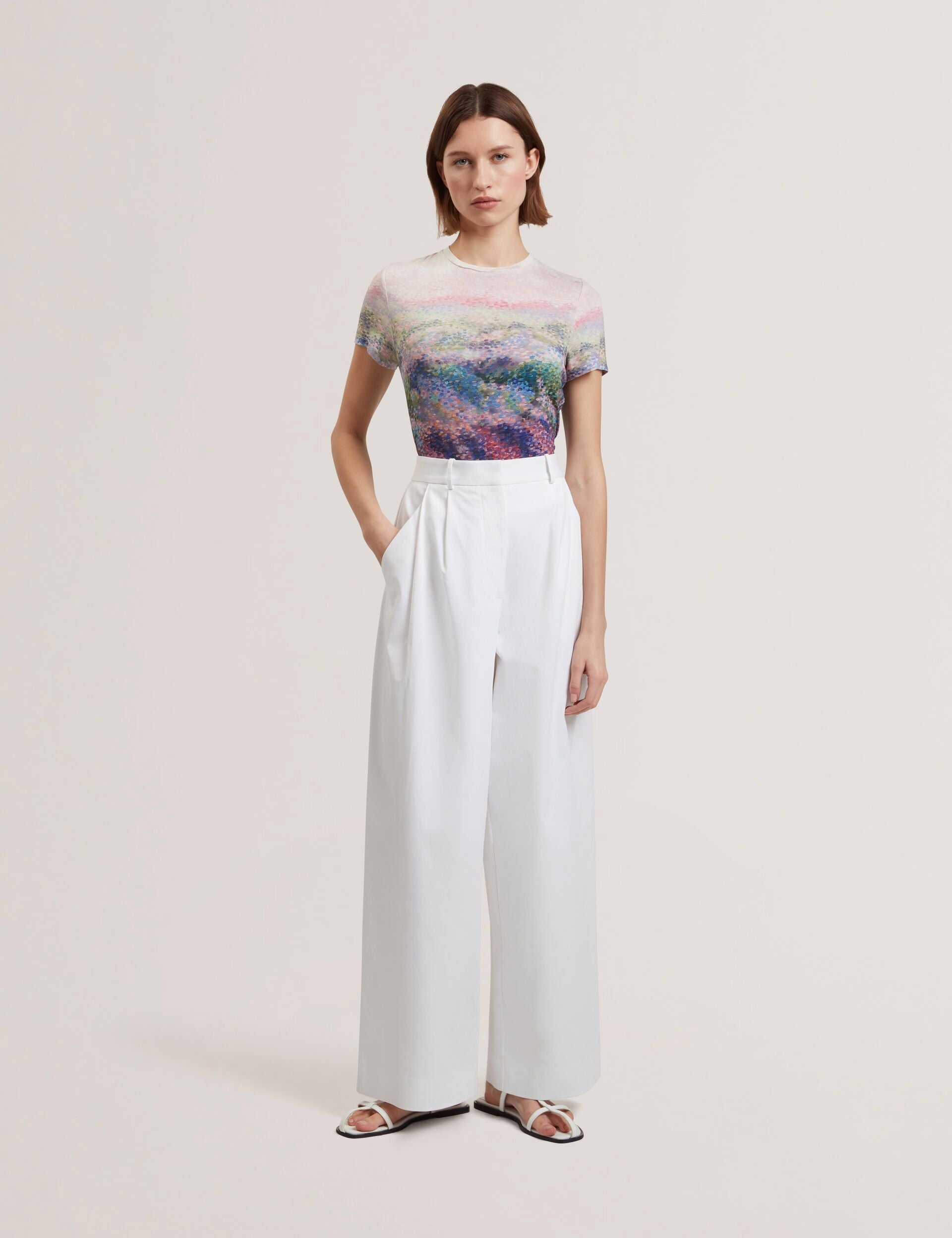 Ted Baker ZOZIA - Cotton Pleated Front Wide Leg Trousers WHITE