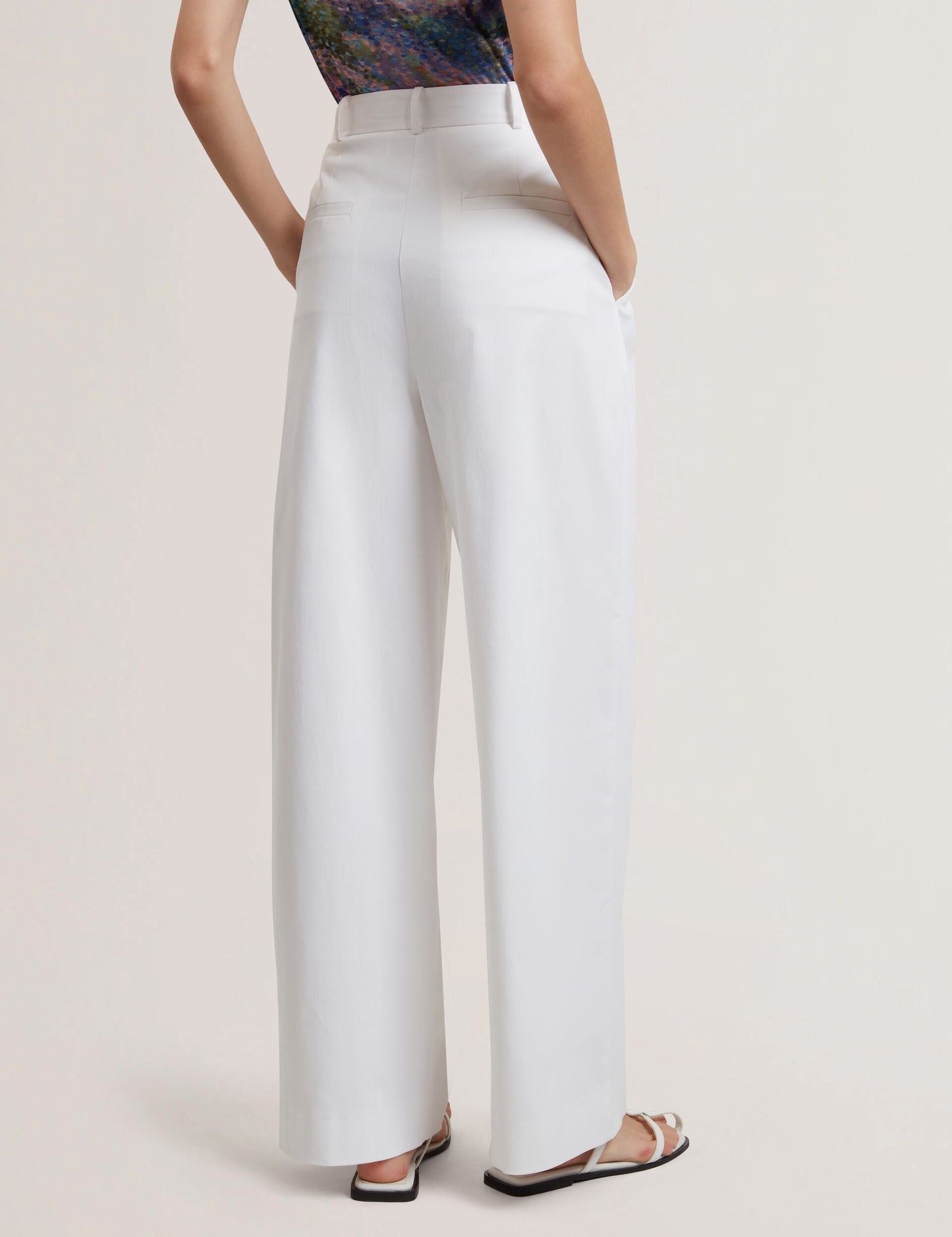 Ted Baker ZOZIA - Cotton Pleated Front Wide Leg Trousers WHITE