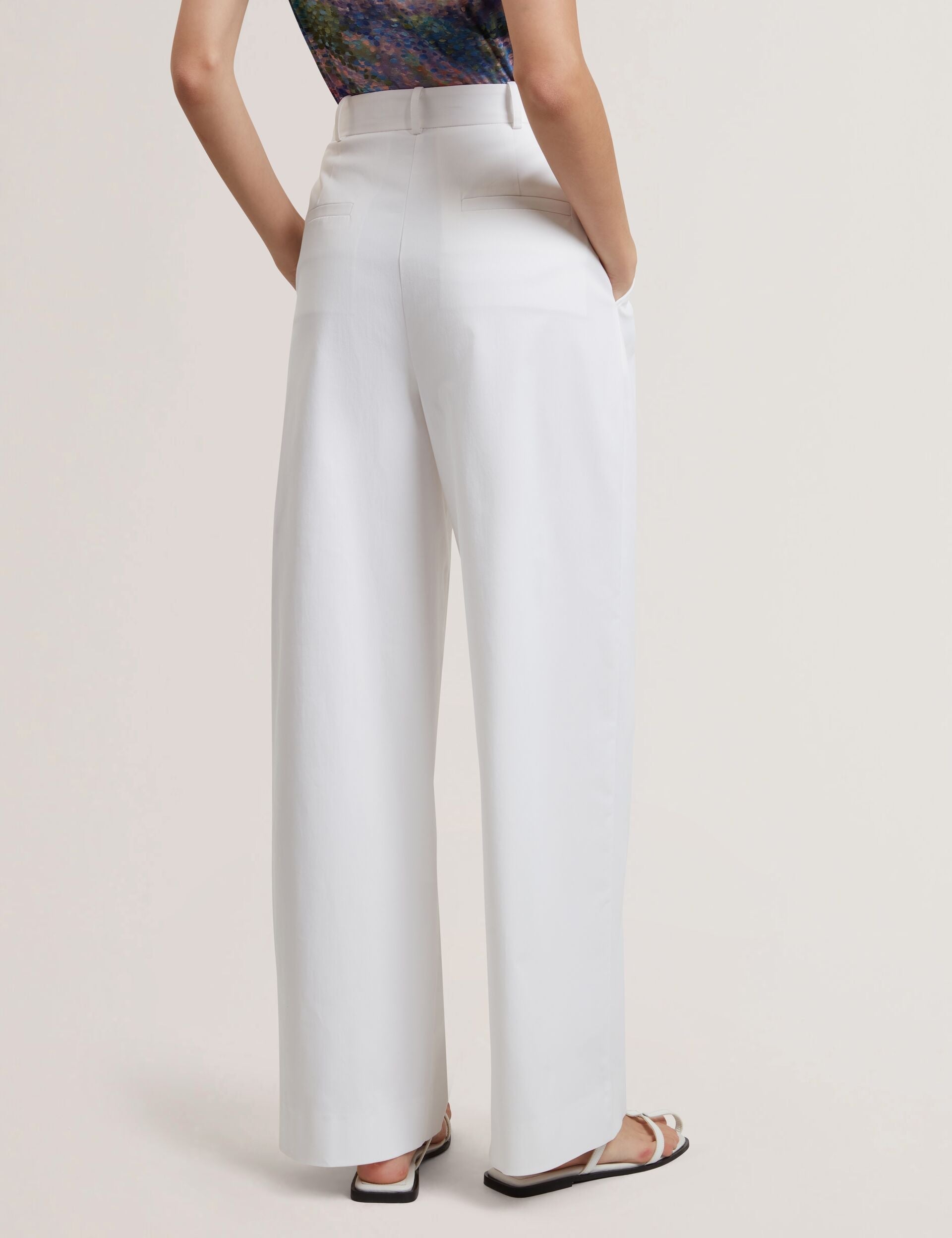 Ted Baker ZOZIA - Cotton Pleated Front Wide Leg Trousers WHITE