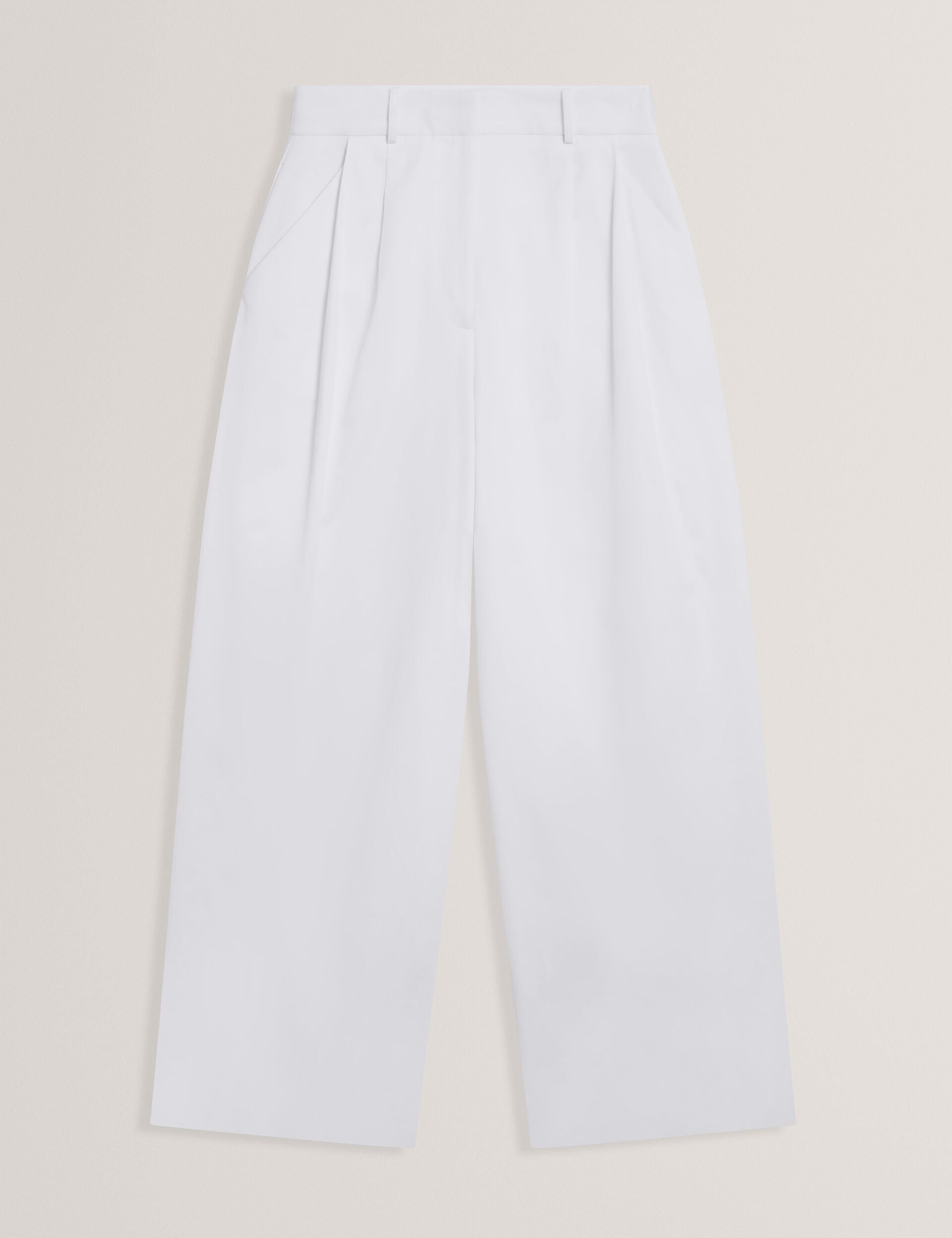 Ted Baker ZOZIA - Cotton Pleated Front Wide Leg Trousers WHITE