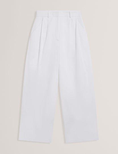 Ted Baker ZOZIA - Cotton Pleated Front Wide Leg Trousers WHITE
