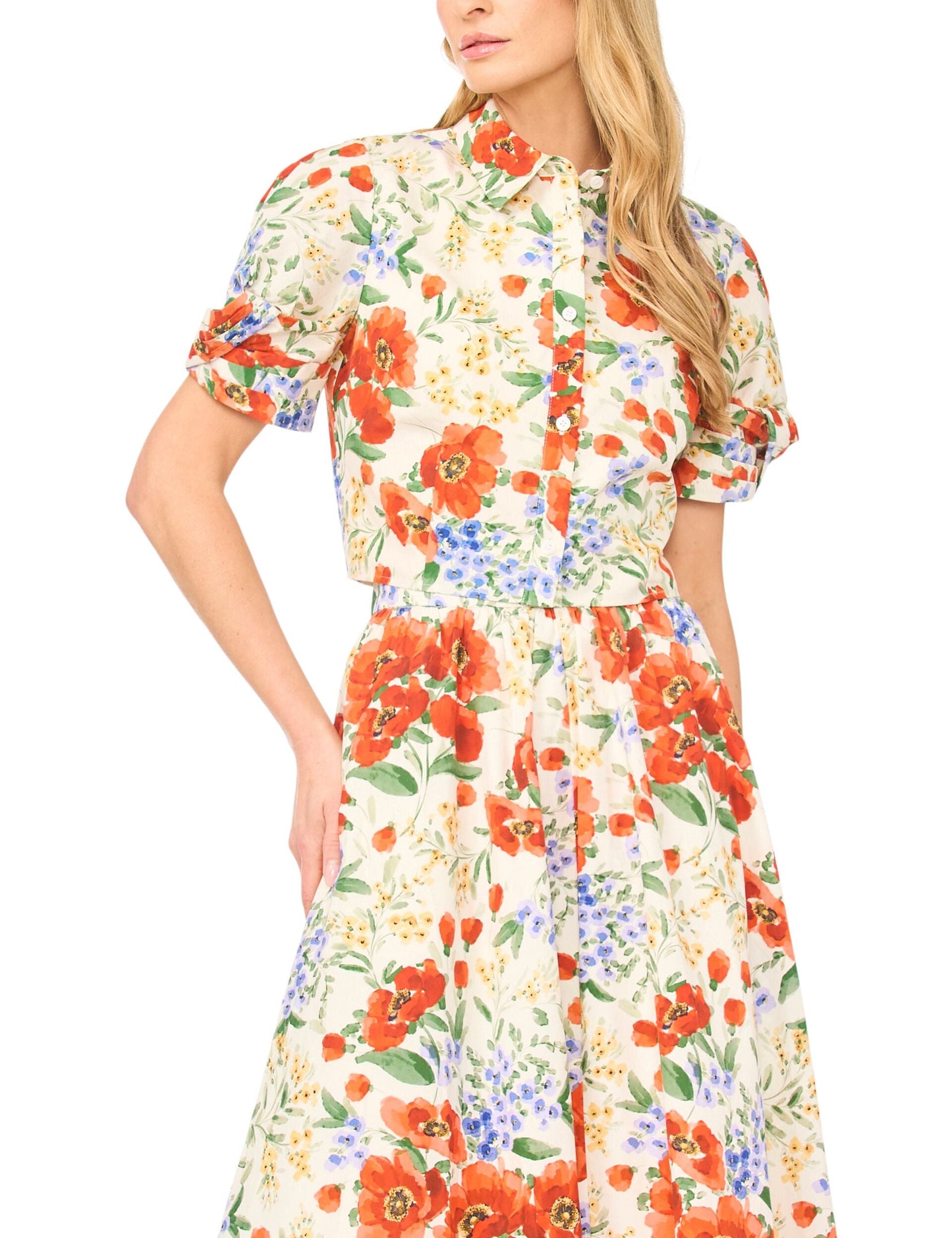 Ted Baker ISADORA Floral Twist Sleeve Cropped Shirt ECRU