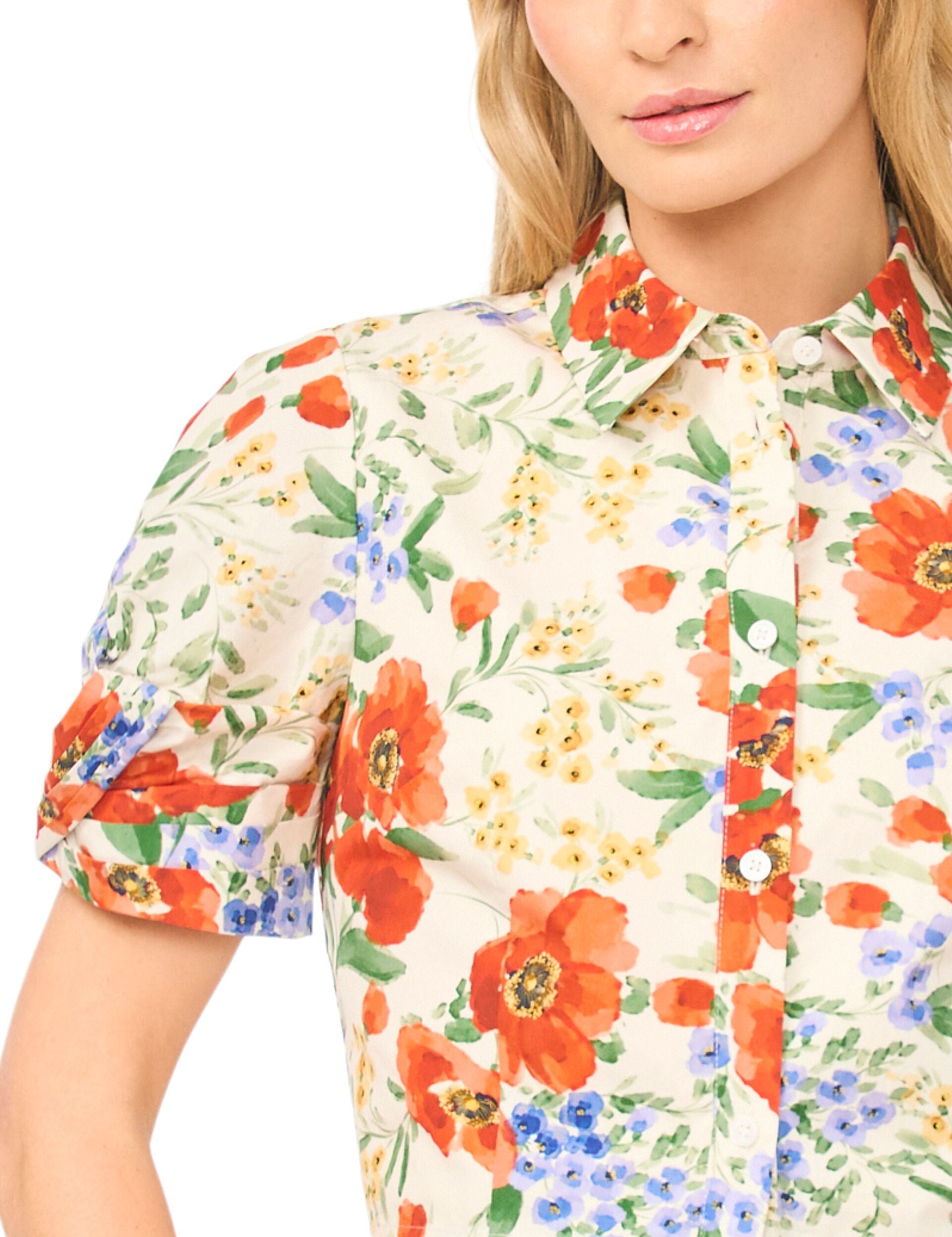 Ted Baker ISADORA Floral Twist Sleeve Cropped Shirt ECRU
