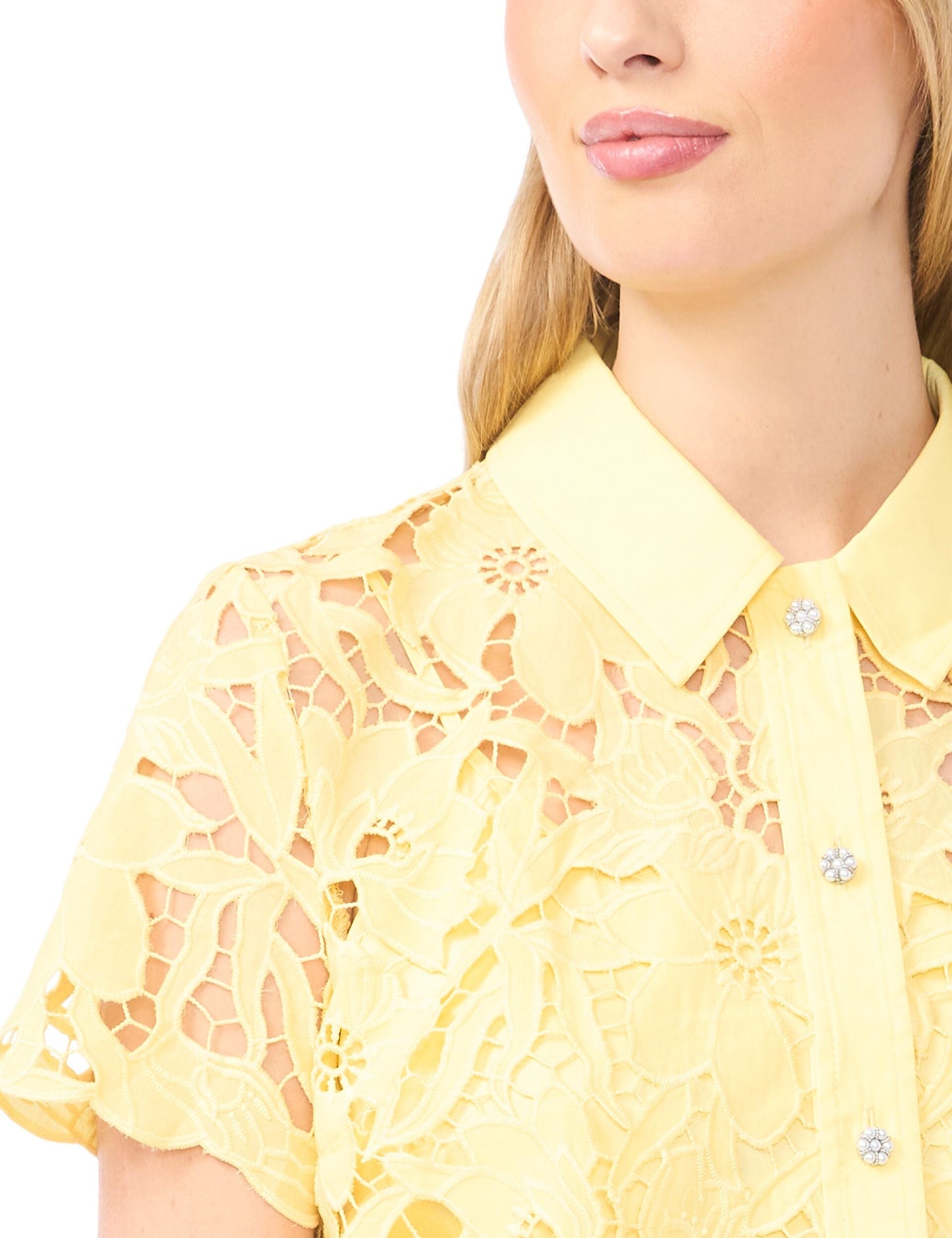 Ted Baker MICAH Lace Cropped Short Sleeve Shirt LIGHT YELLOW