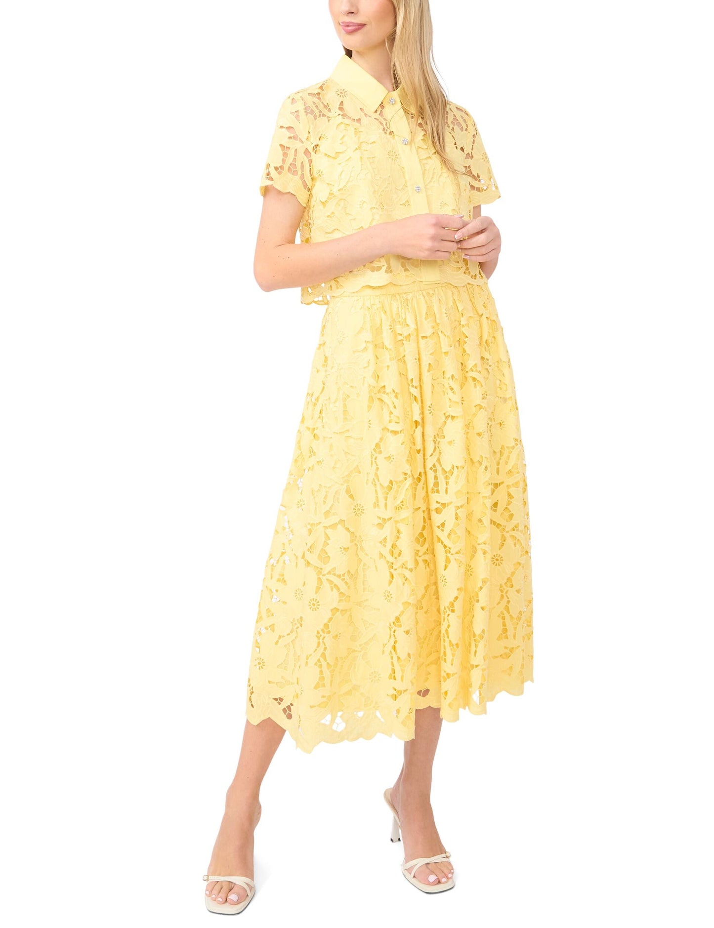 Ted Baker MICAH Lace Cropped Short Sleeve Shirt LIGHT YELLOW