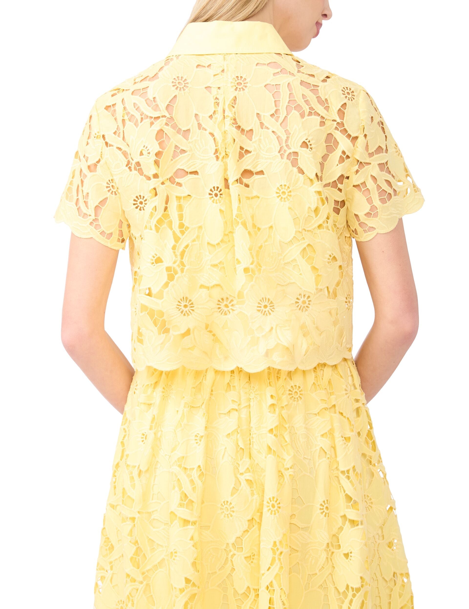 Ted Baker MICAH Lace Cropped Short Sleeve Shirt LIGHT YELLOW