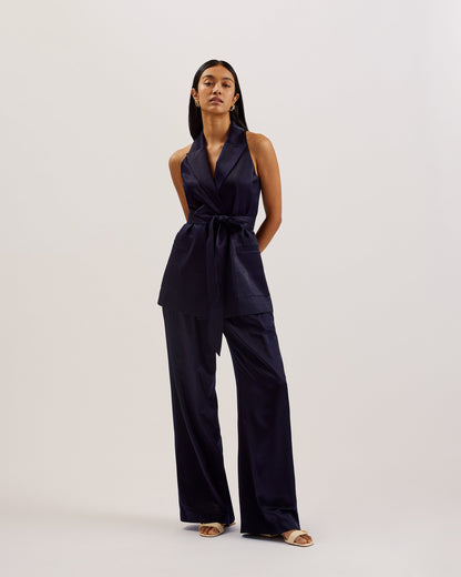 Ted Baker TEERU - Tailored Satin Longline Waistcoat with Belt NAVY