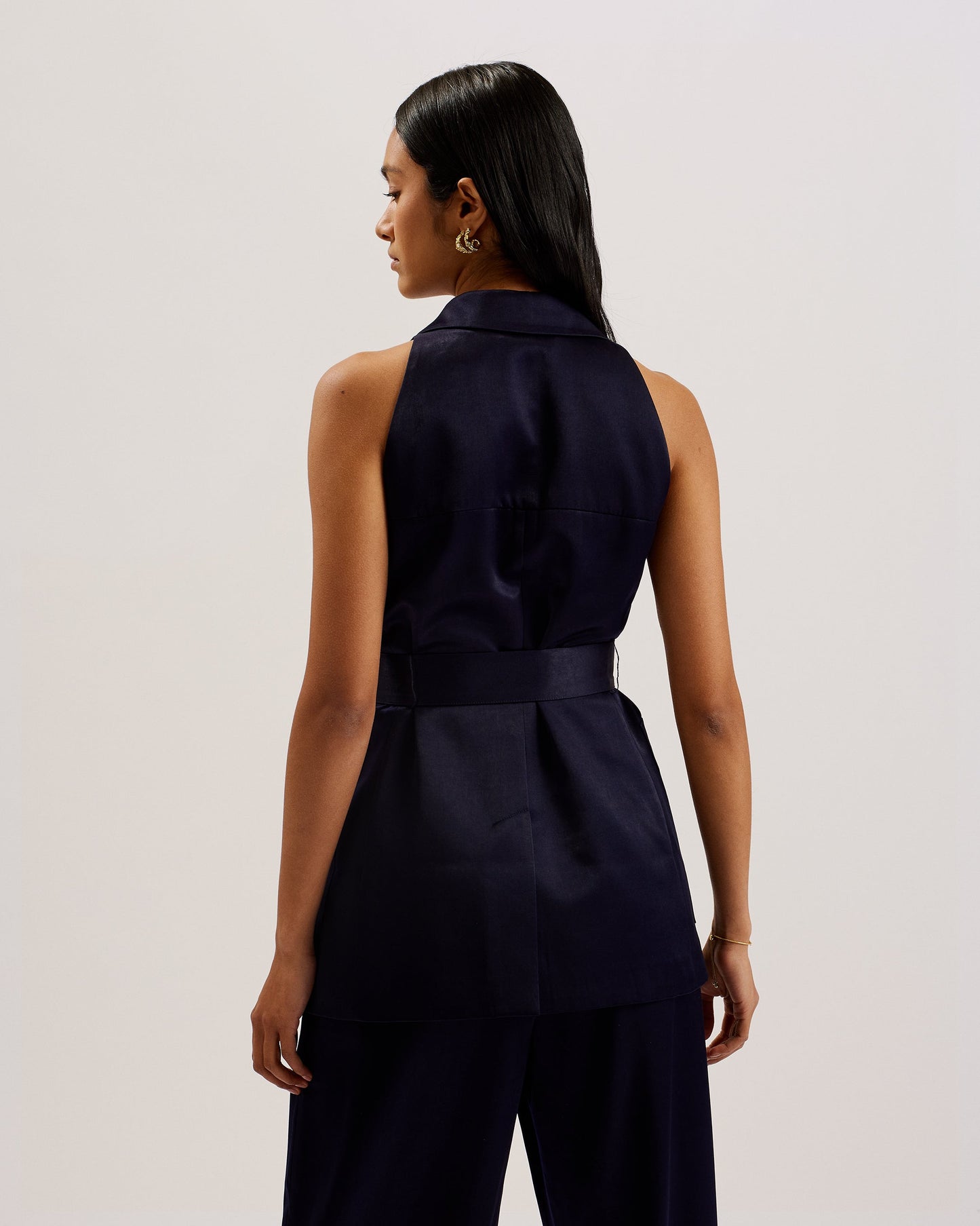 Ted Baker TEERU - Tailored Satin Longline Waistcoat with Belt NAVY