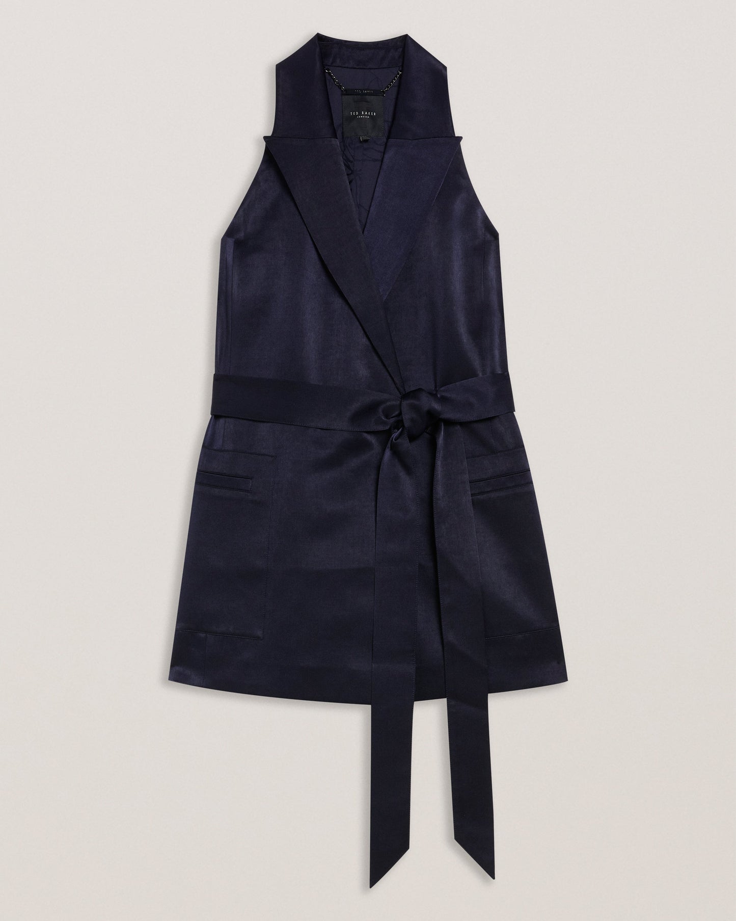 Ted Baker TEERU - Tailored Satin Longline Waistcoat with Belt NAVY