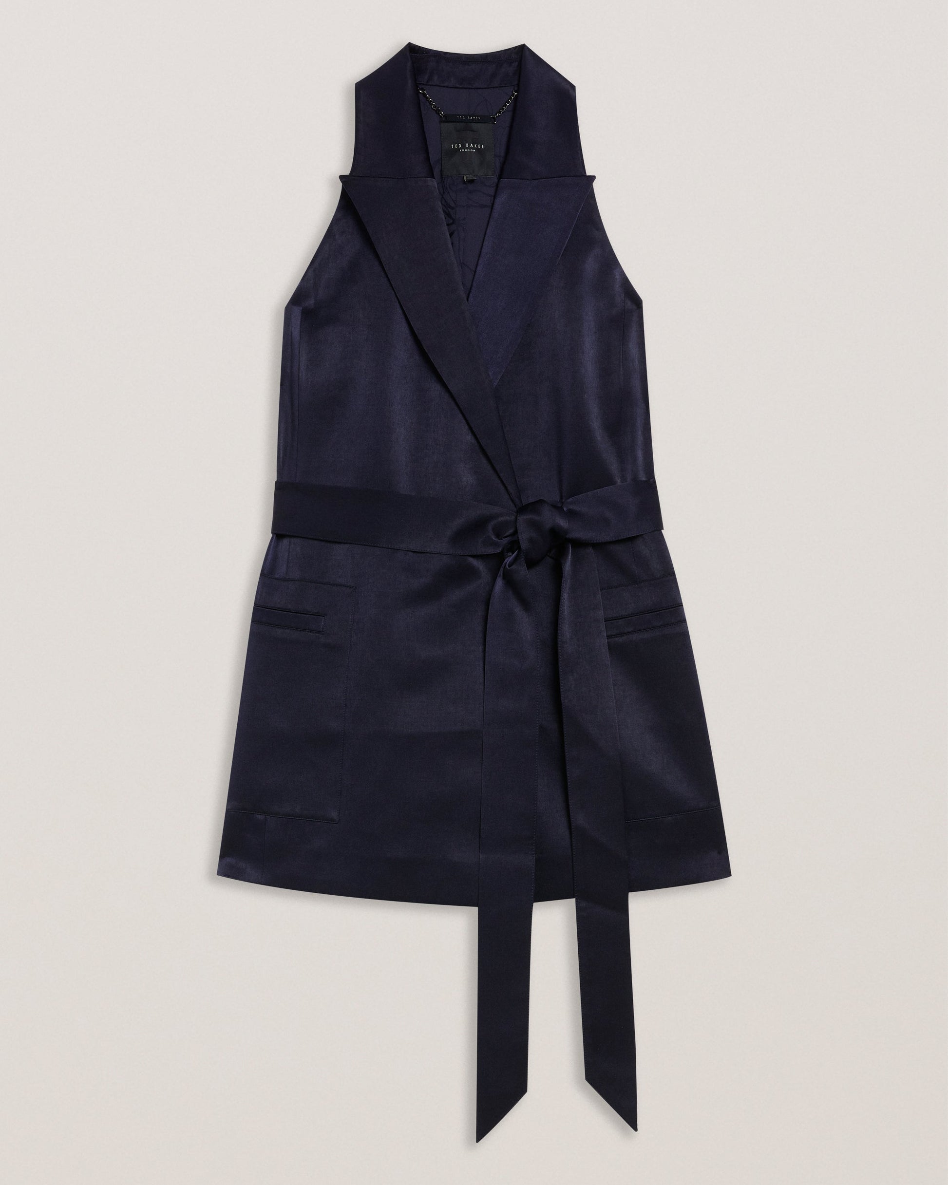 Ted Baker TEERU - Tailored Satin Longline Waistcoat with Belt NAVY
