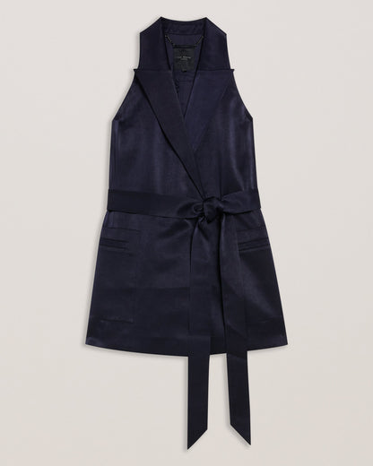 Ted Baker TEERU - Tailored Satin Longline Waistcoat with Belt NAVY