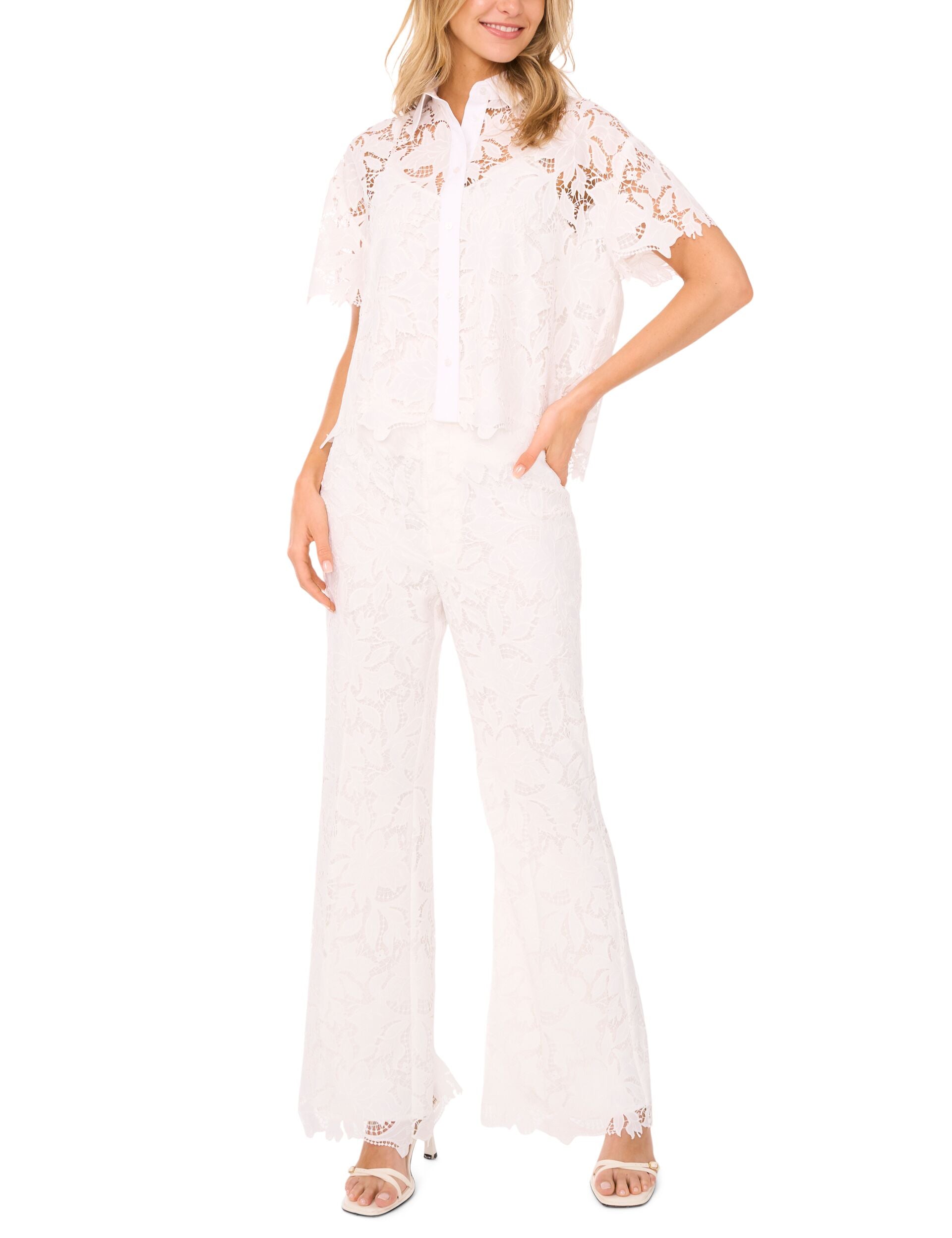 Ted Baker SHORT SLEEVE ALL OVER LACE BLOUSE - White WHITE