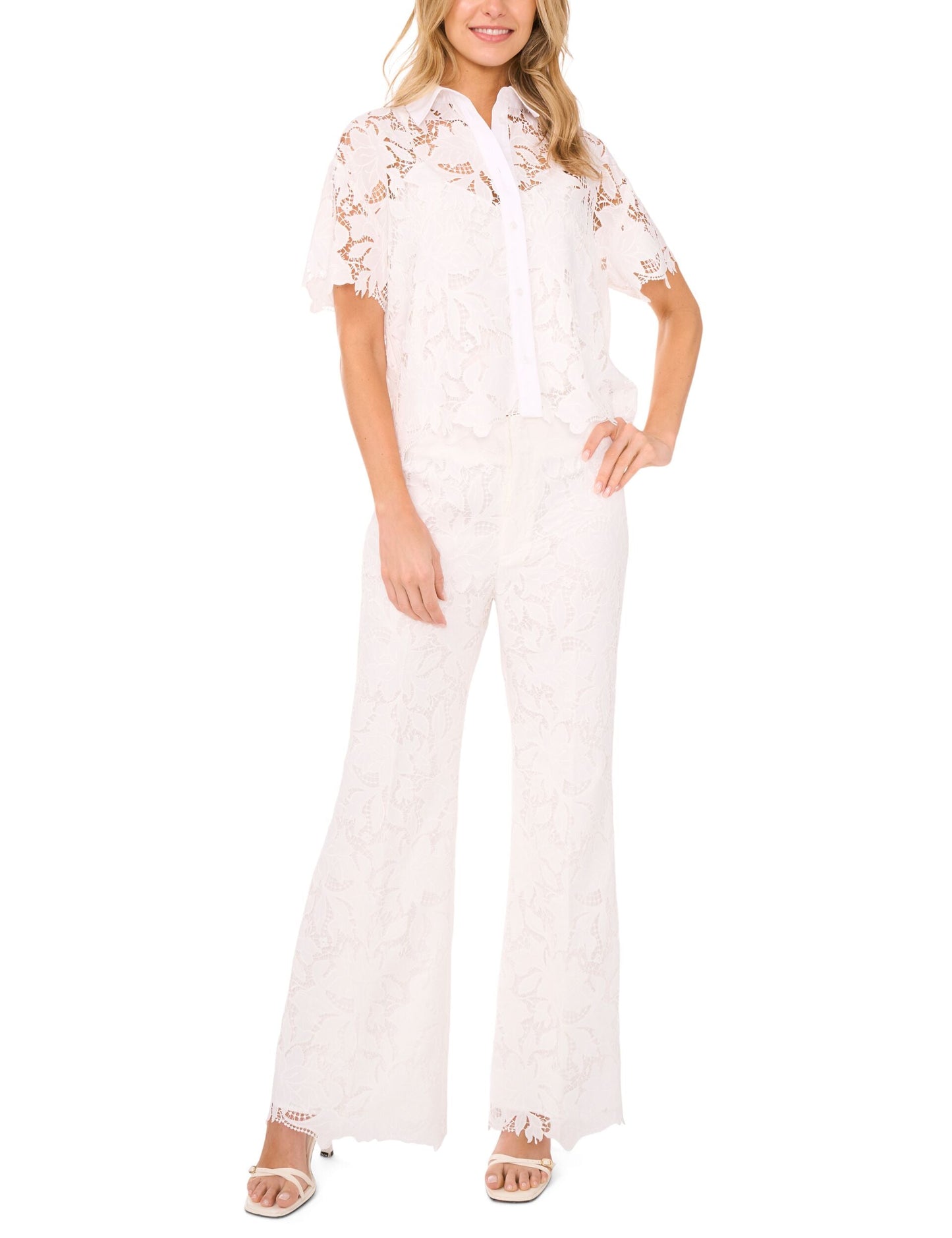 Ted Baker SHORT SLEEVE ALL OVER LACE BLOUSE - White WHITE