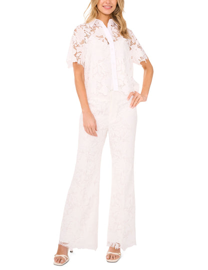 Ted Baker SHORT SLEEVE ALL OVER LACE BLOUSE - White WHITE