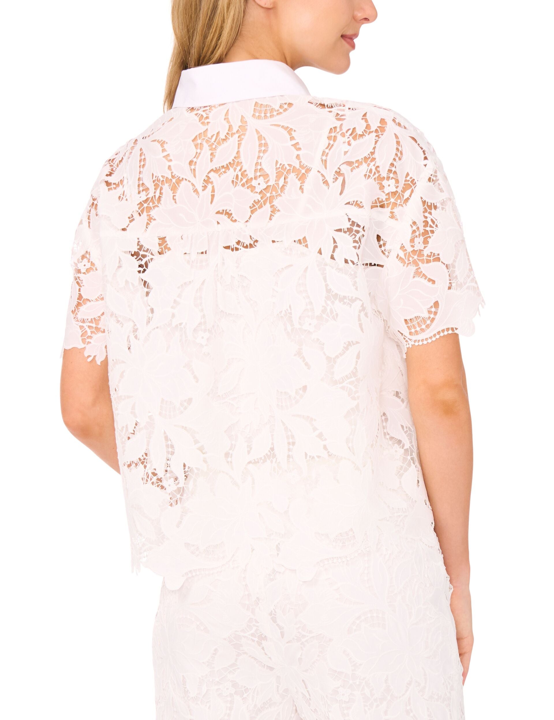 Ted Baker SHORT SLEEVE ALL OVER LACE BLOUSE - White WHITE