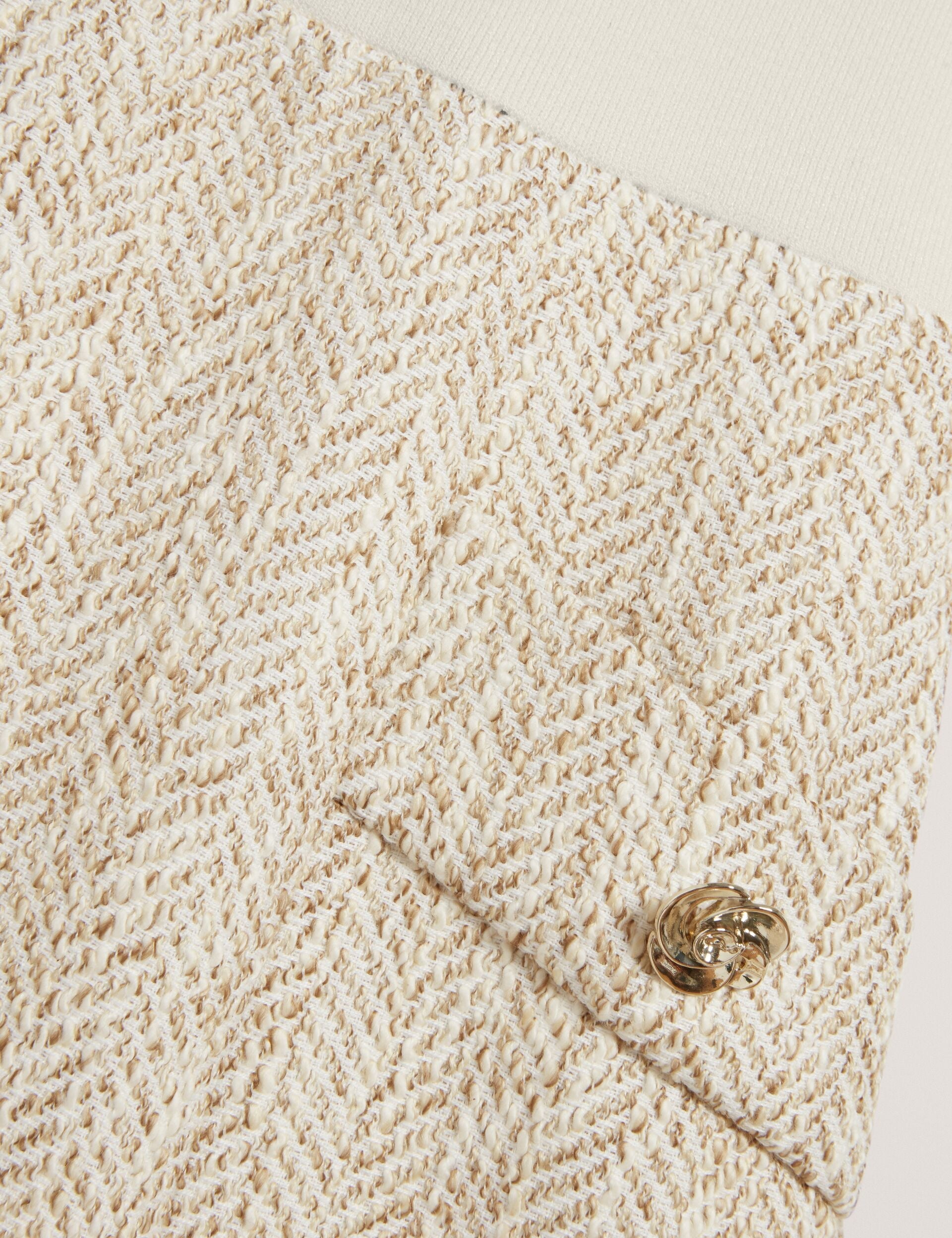 Ted Baker VULPAD - Pleated Boucle Mini Dress With Knit Bodice IVORY