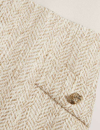 Ted Baker VULPAD - Pleated Boucle Mini Dress With Knit Bodice IVORY