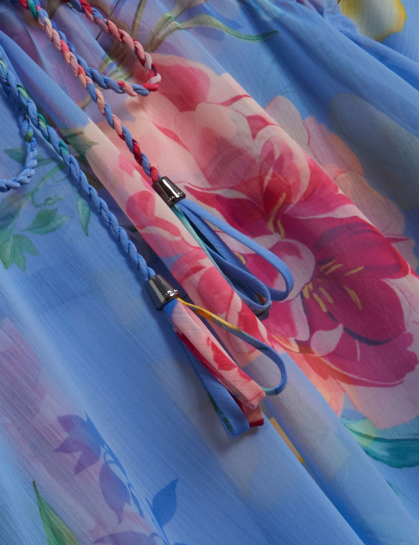 Ted Baker LARJA - Floral Print Chiffon Mini Beach Kaftan BRIGHT BLUE