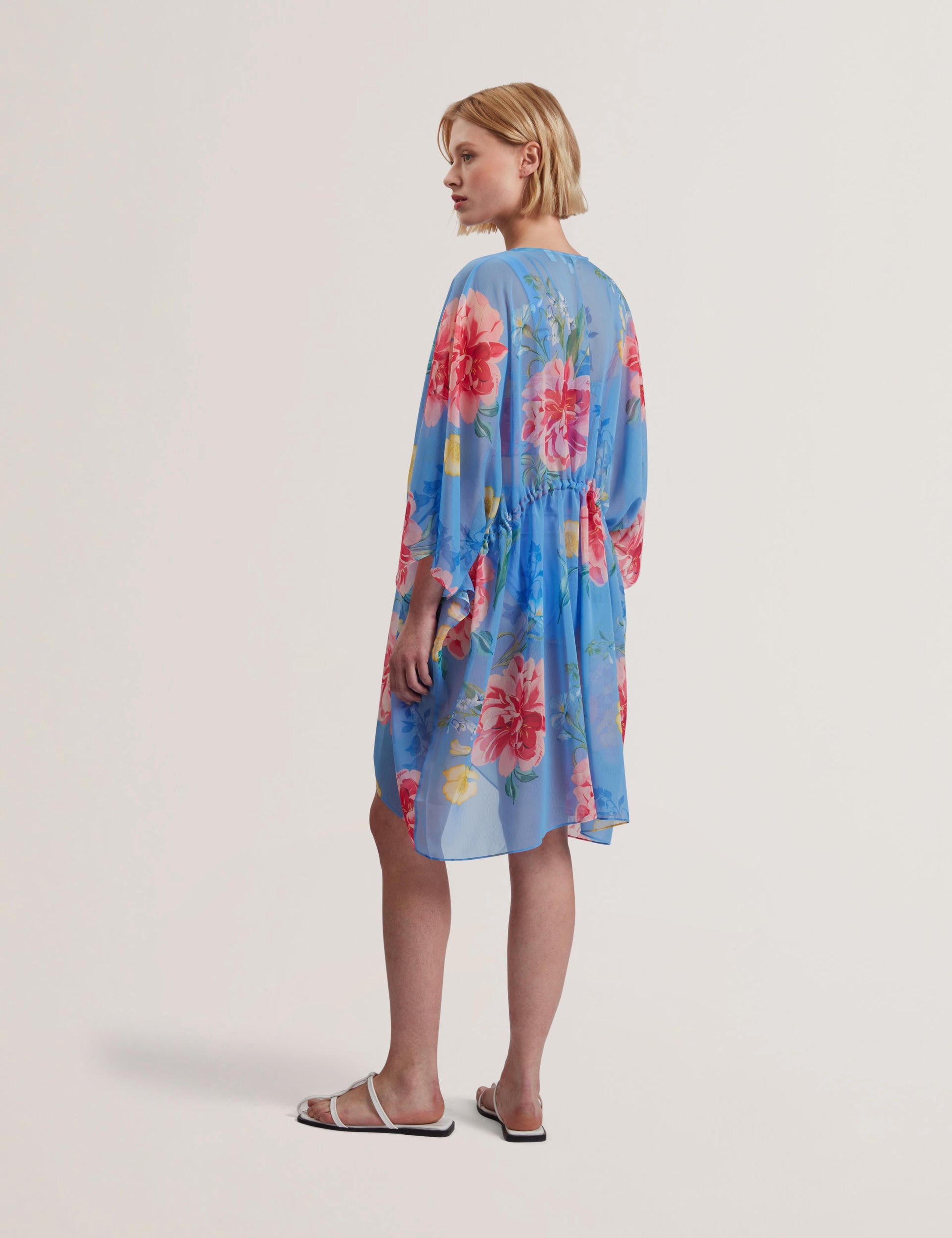 Ted Baker LARJA - Floral Print Chiffon Mini Beach Kaftan BRIGHT BLUE